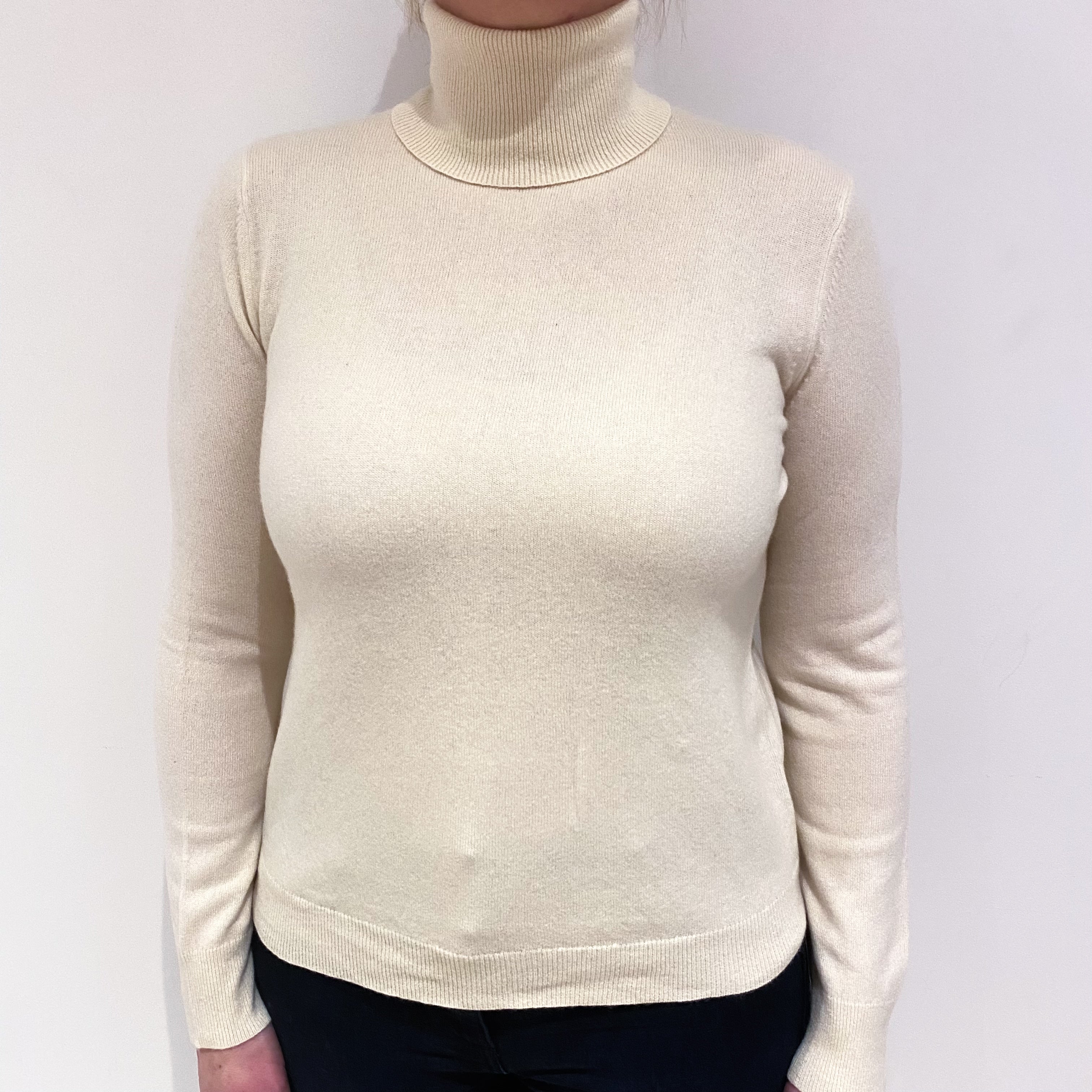 Vanilla Cream Cashmere Polo Neck Jumper Large