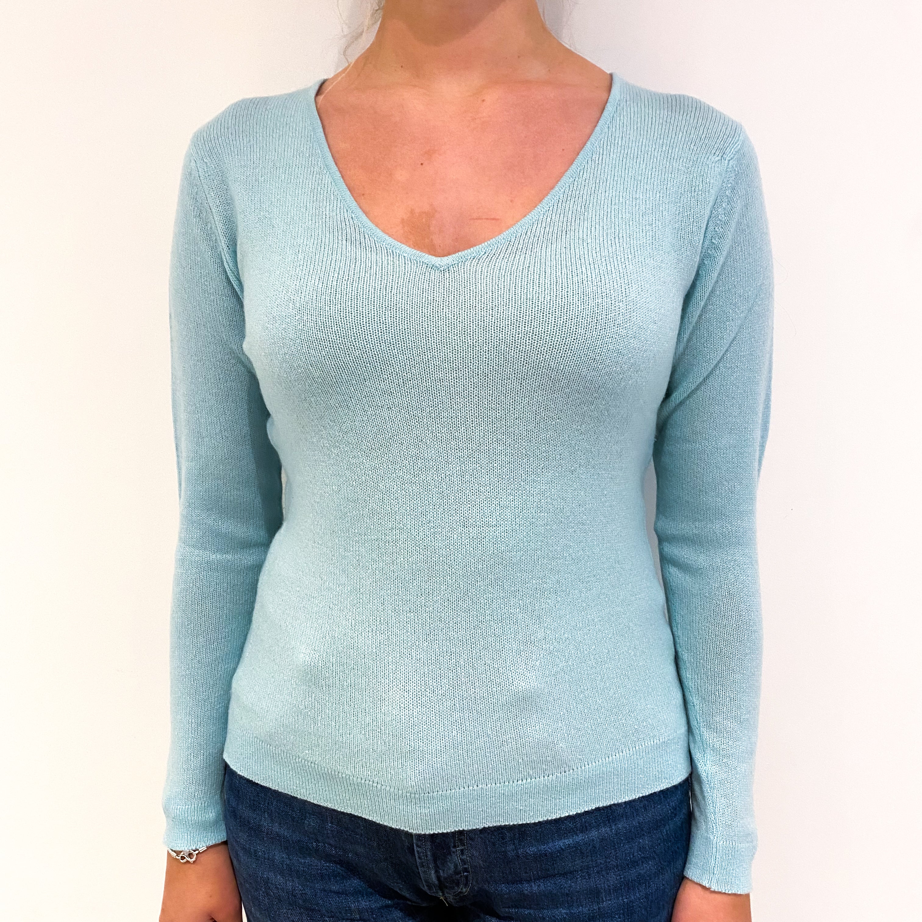 Deep Mint Lightweight Cashmere V-Neck Jumper Small