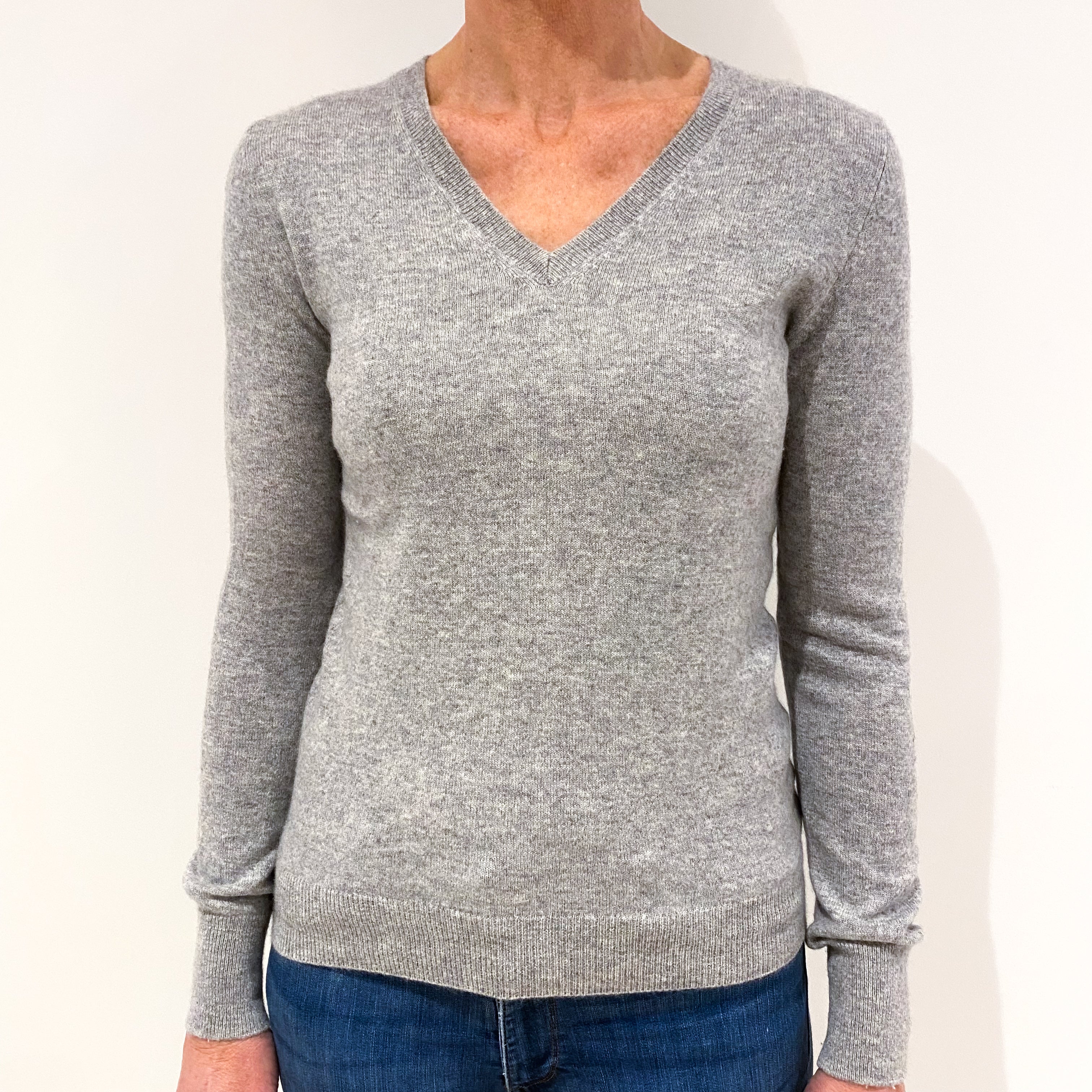 Smoke Grey Cashmere V-Neck Jumper Small