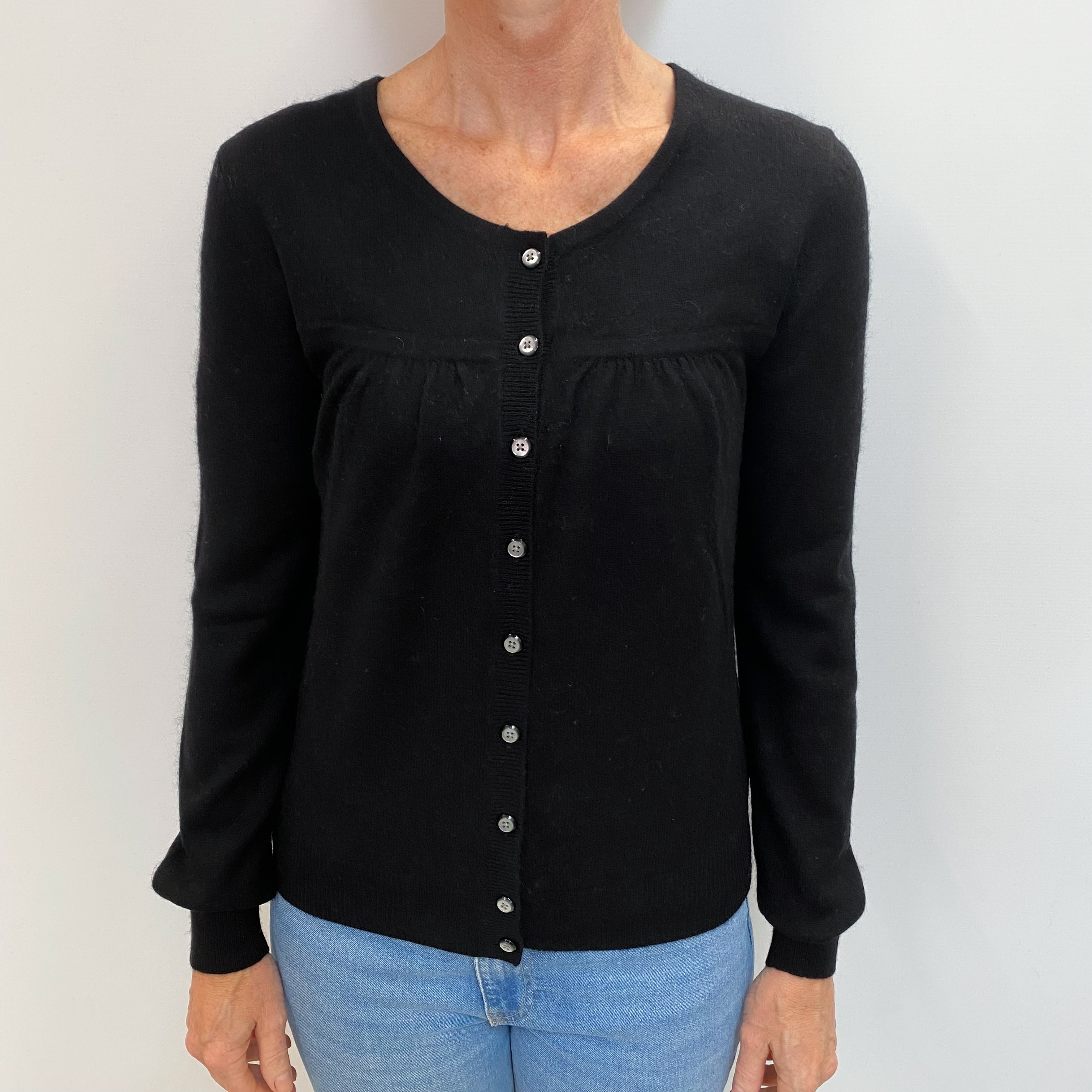 Black Cashmere Crew Neck Cardigan Small