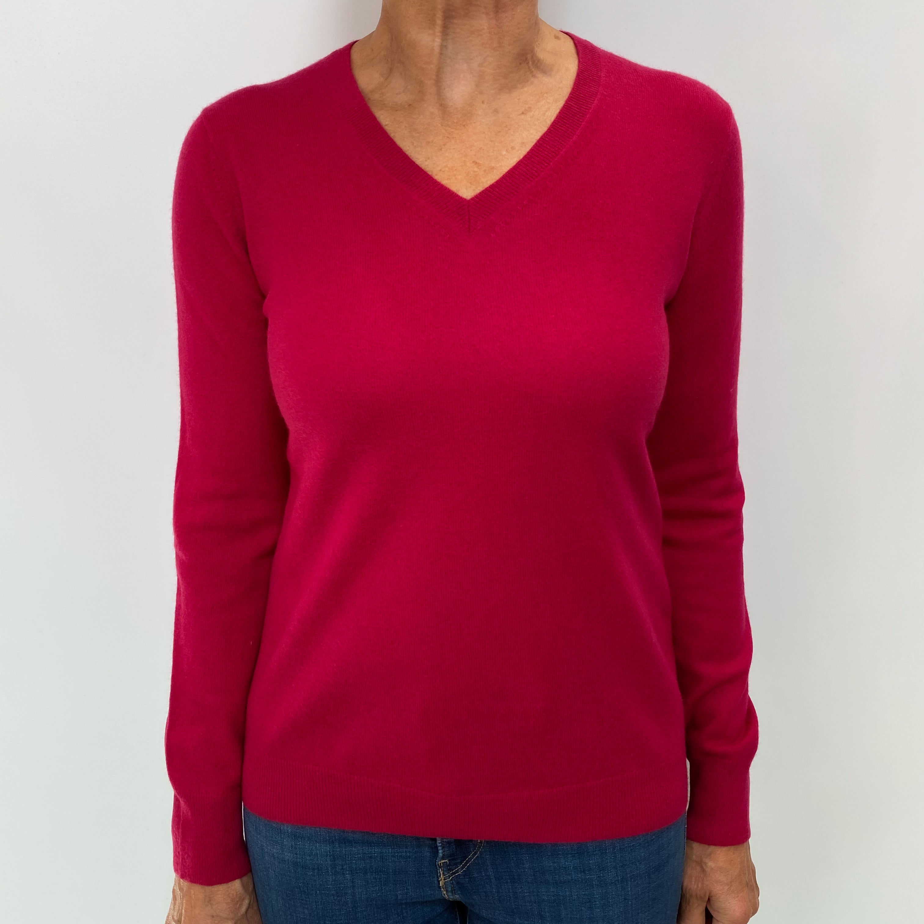 Cherry Pink Cashmere V Neck Jumper Medium