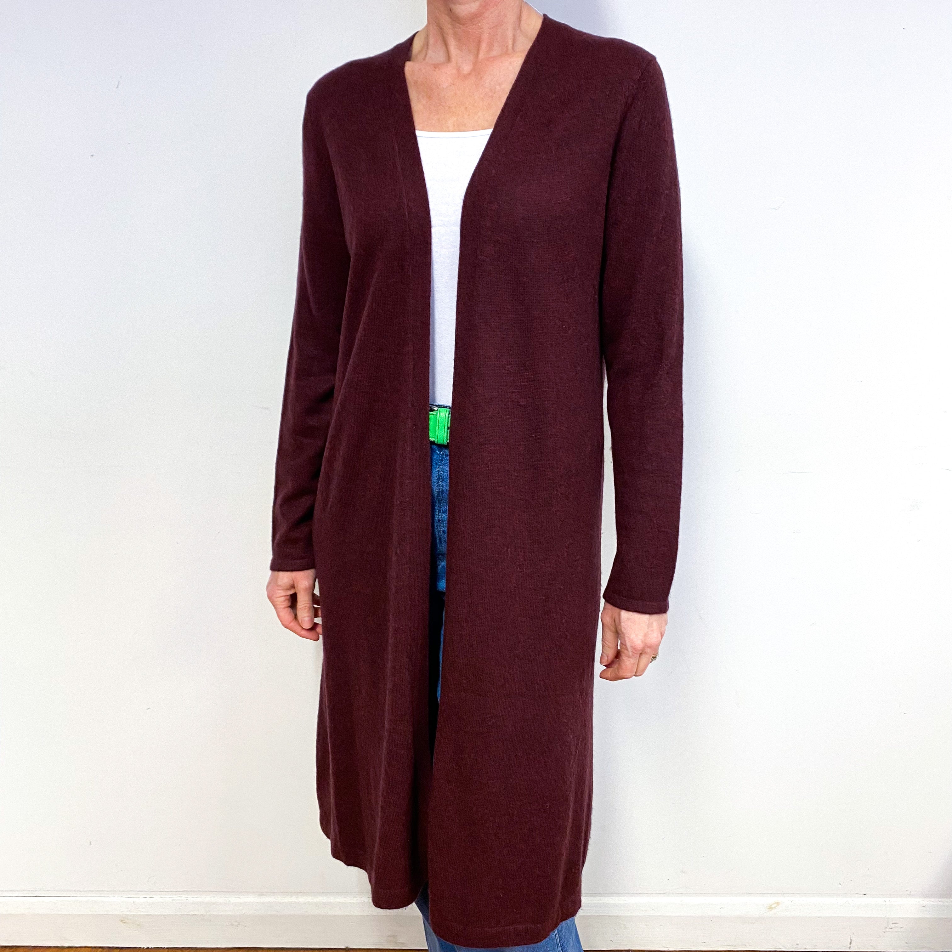 Wine Red Longline Cashmere Edge to Edge Cardigan Medium