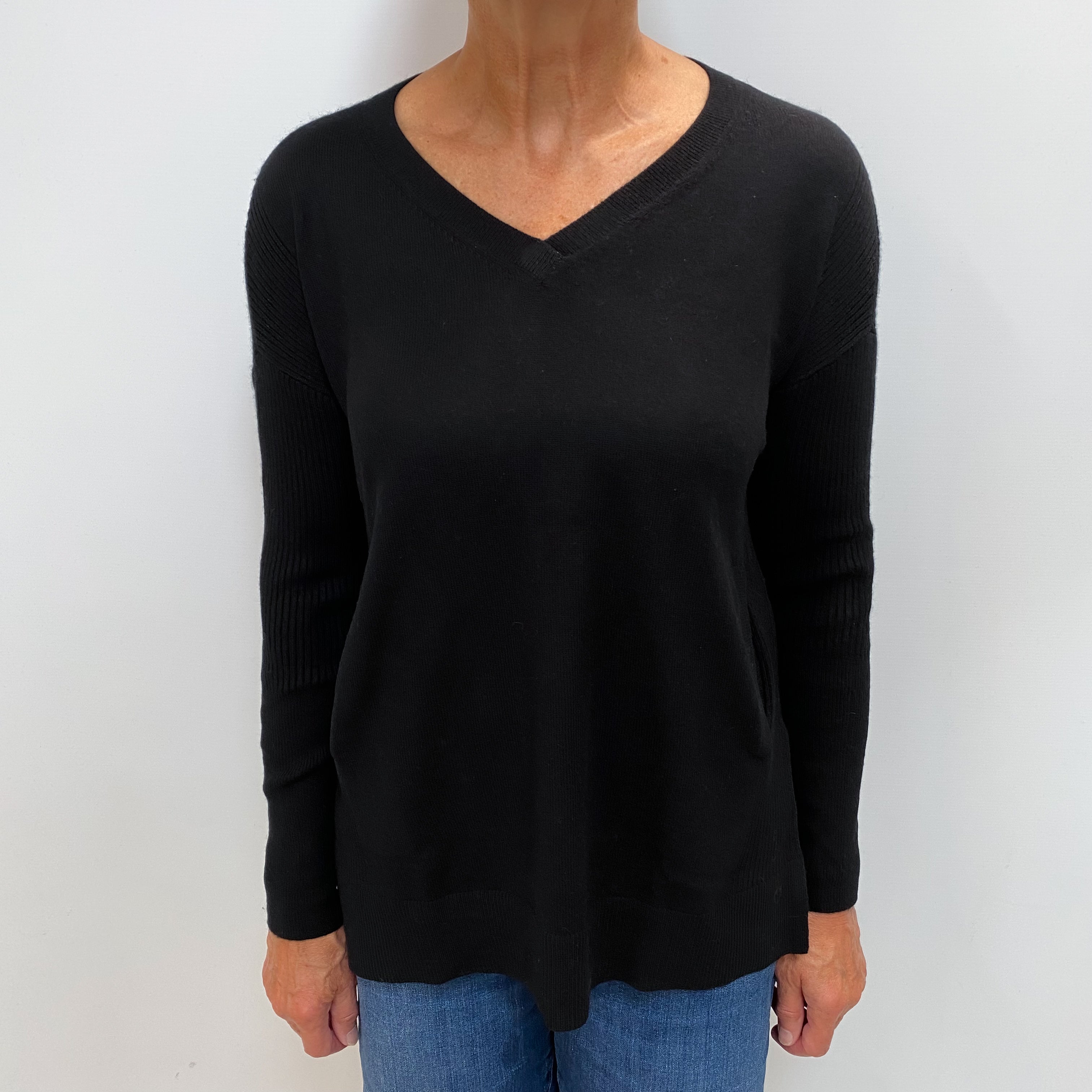 Black Cashmere V Neck Jumper Medium