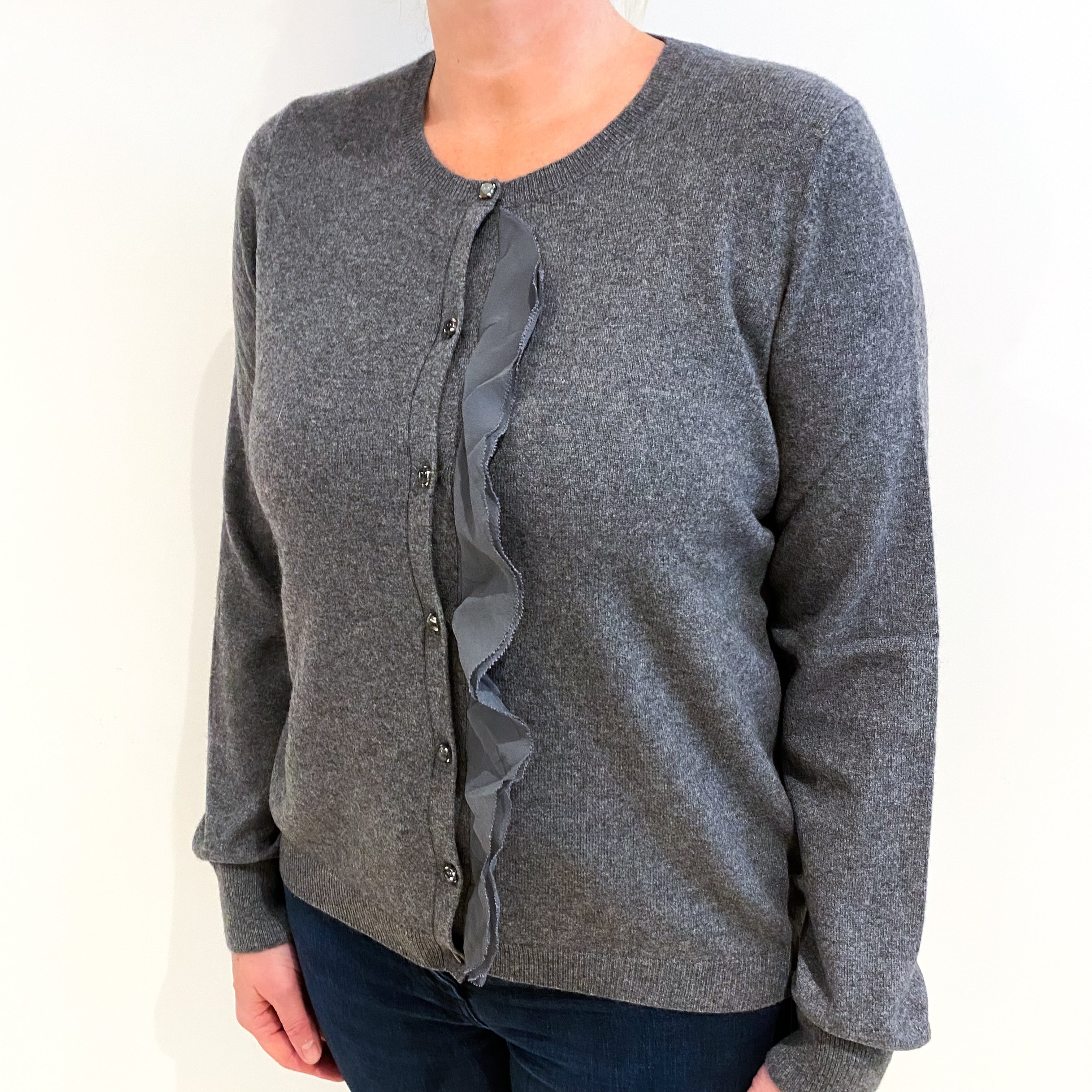 Slate Grey Cashmere Crew Neck Cardigan Large