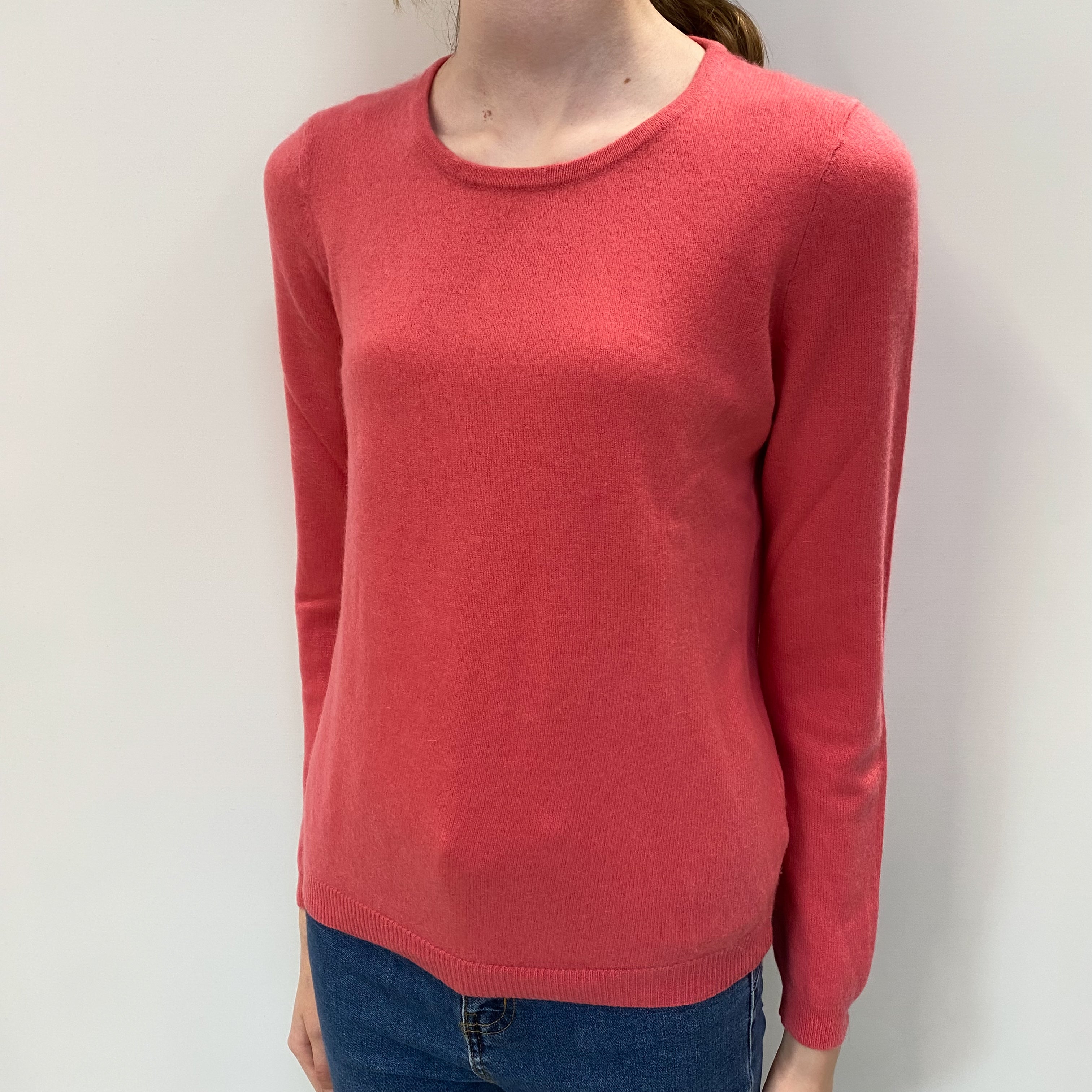 Deep Flamingo Pink Cashmere Crew Neck Jumper Extra Small