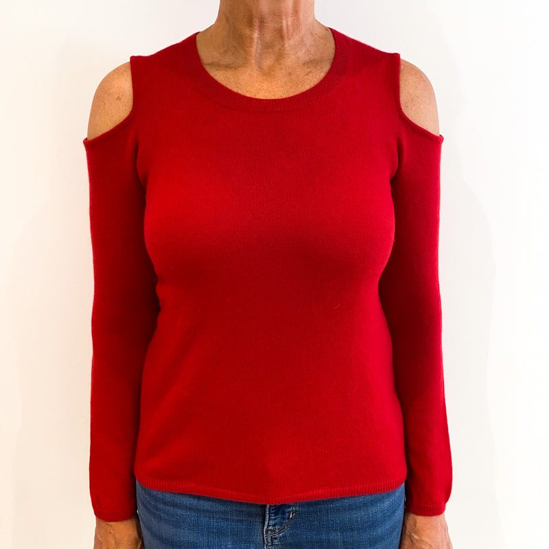 Post Box Red Cashmere Cold Shoulder Jumper Medium NEARLY NEW