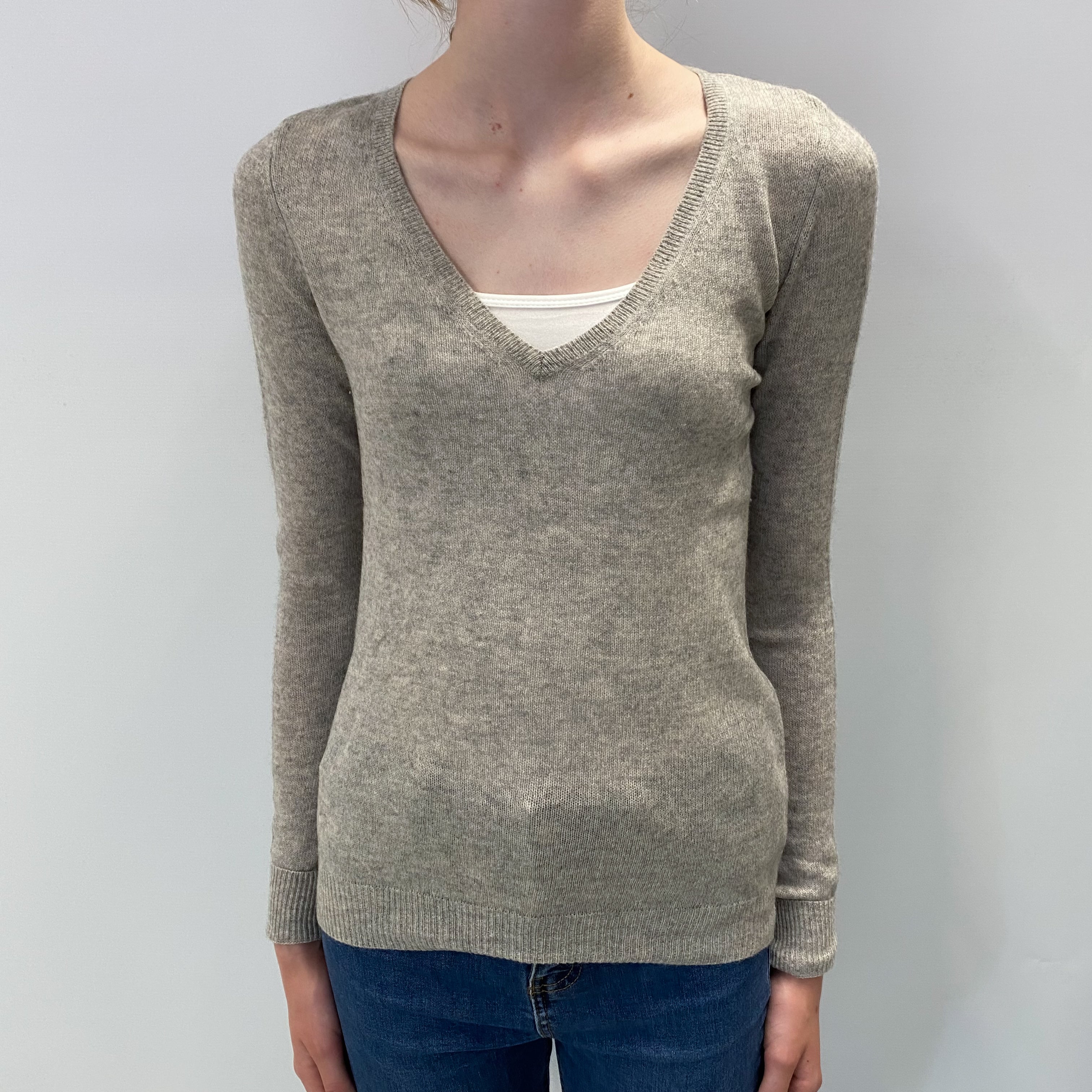 Smoke Grey Cashmere V Neck Jumper Extra Small