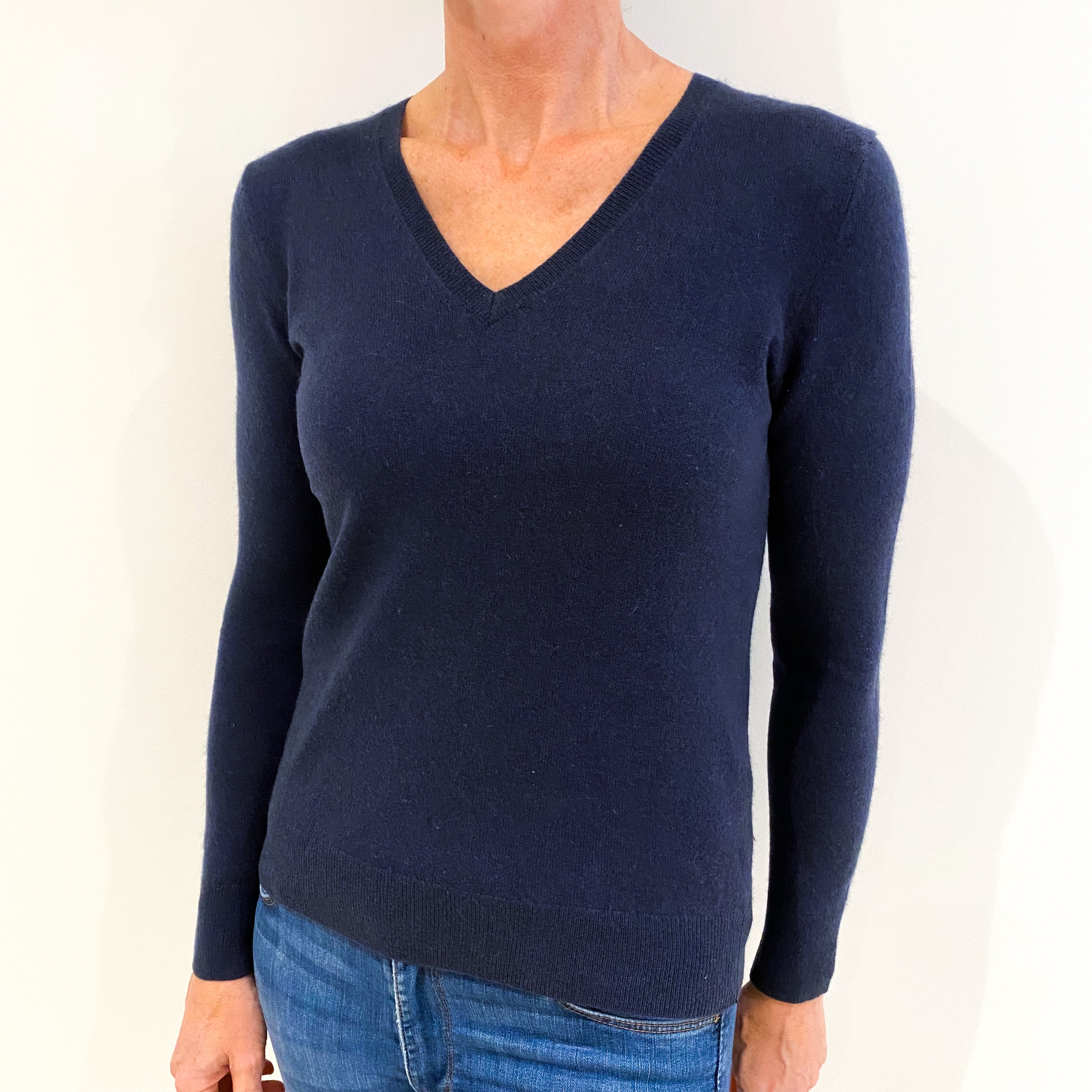 Dark Naval Blue Cashmere V-Neck Jumper Small