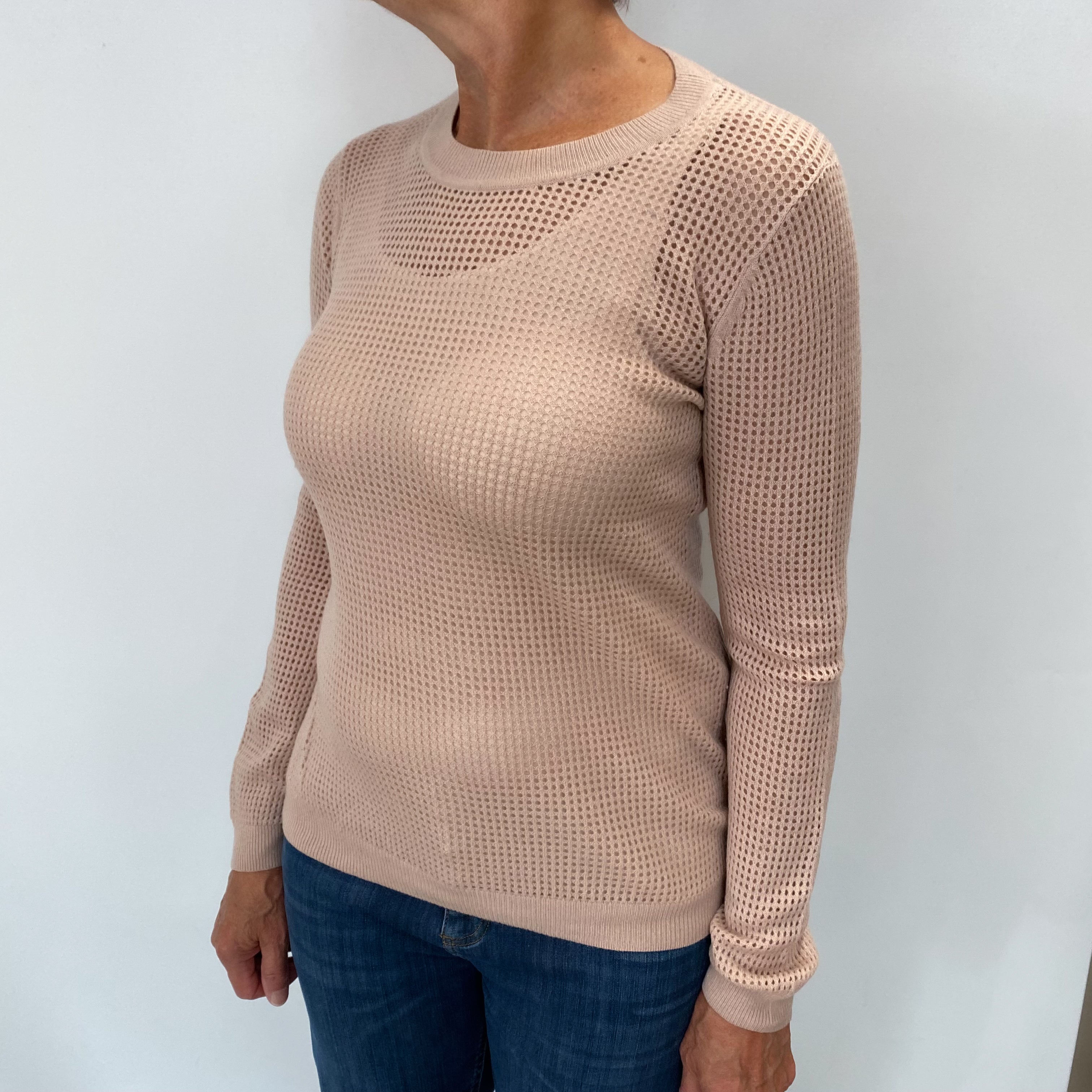 Dusky Pink Cashmere Crew Neck Jumper Medium