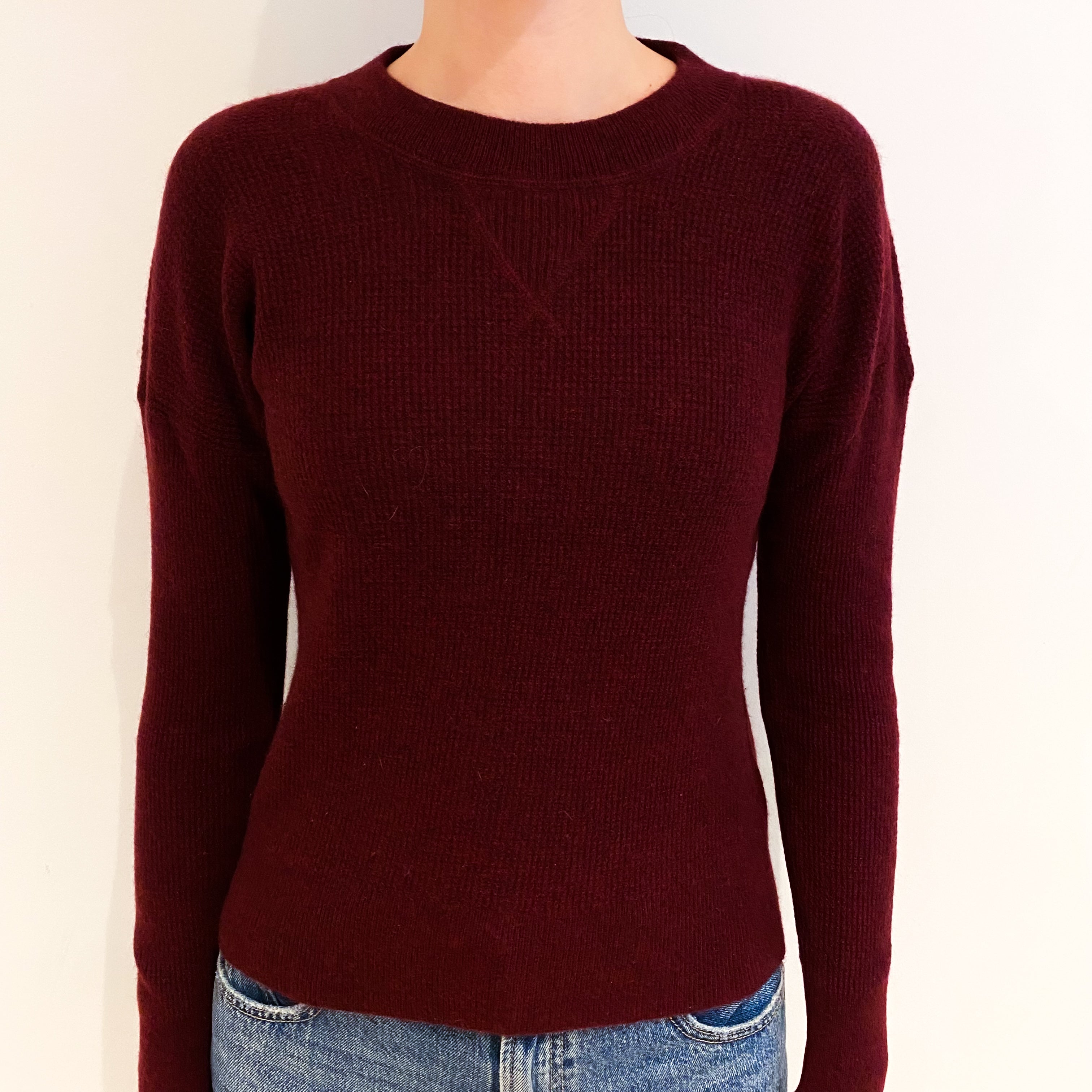 Wine Red Cashmere Crew Neck Jumper Extra Small