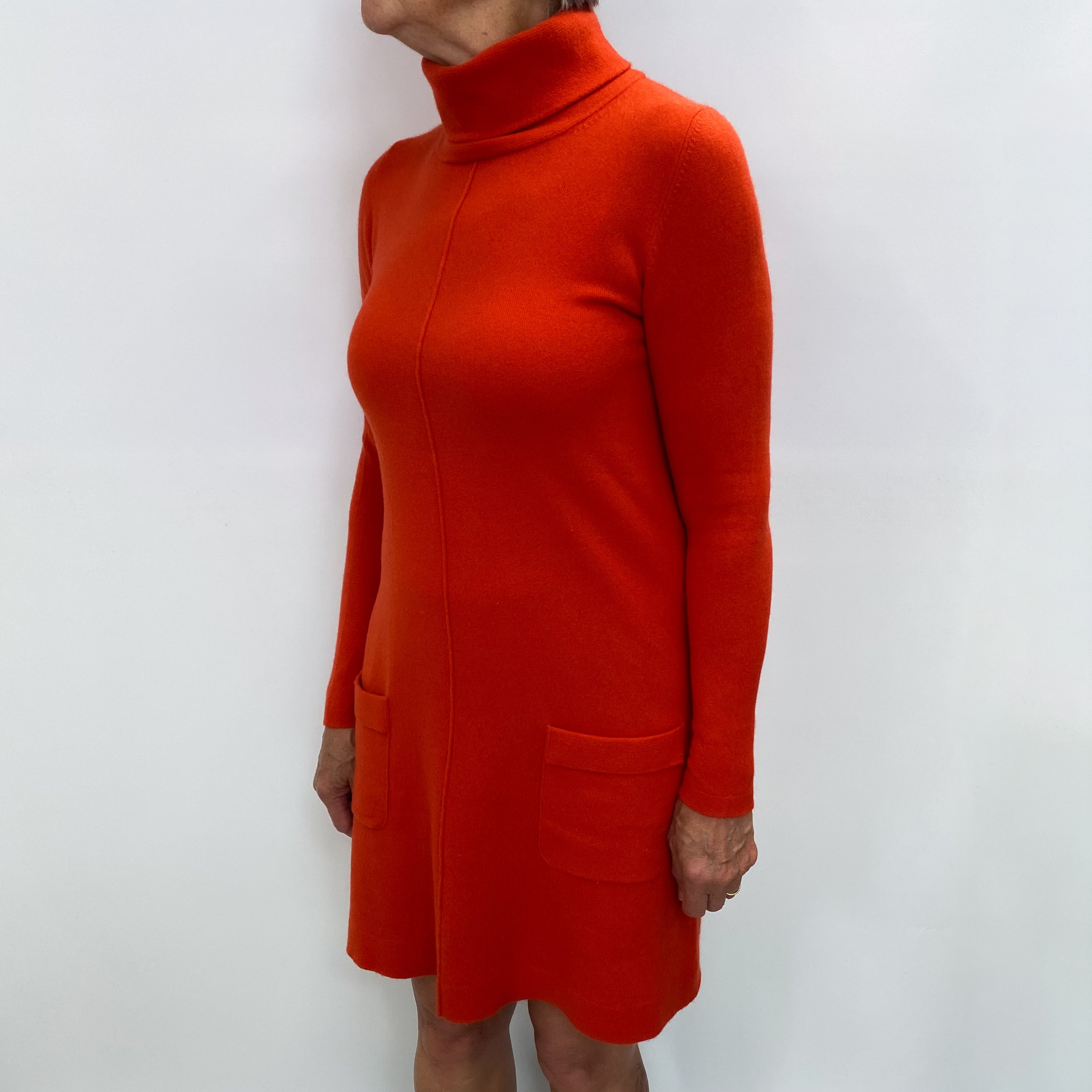 Vermillion Orange Cashmere Polo Neck Dress Medium