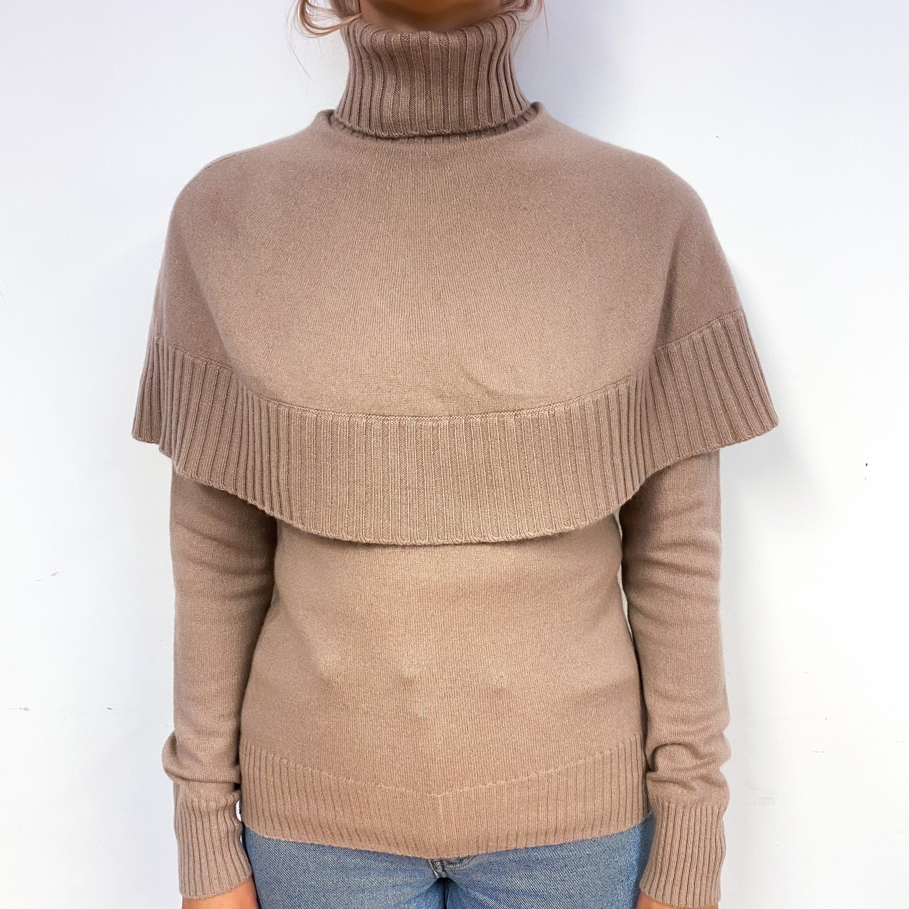 Latte Brown Cape Cashmere Polo Neck Jumper Small