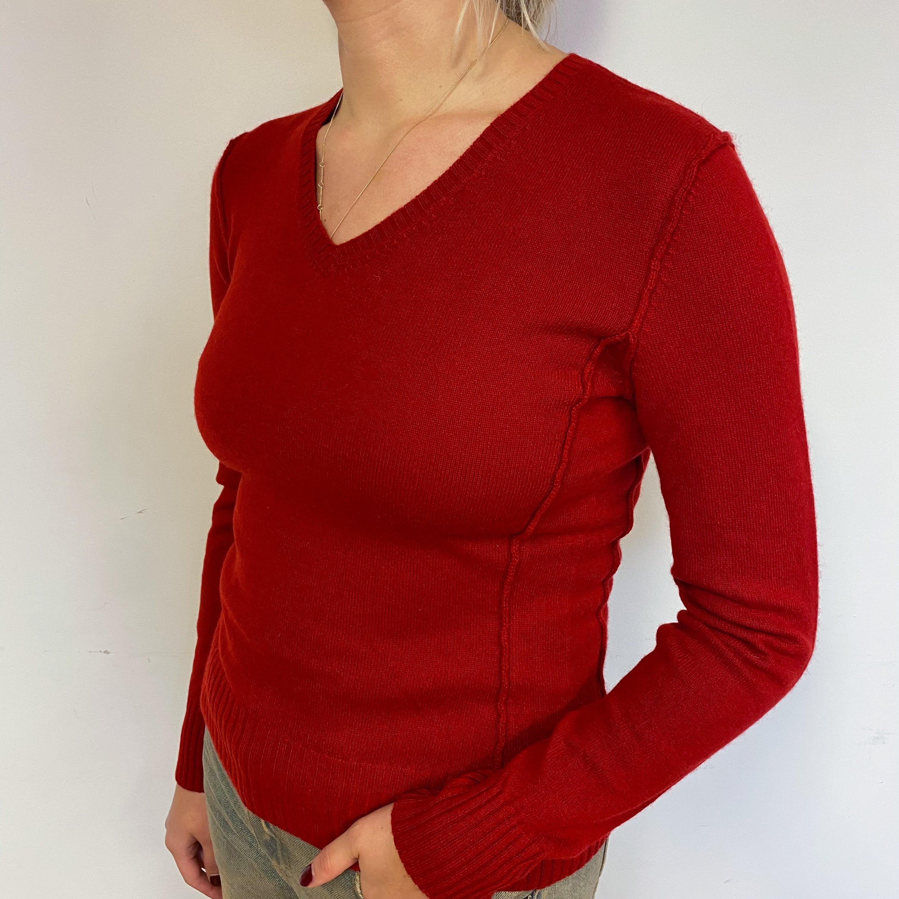 Crimson Red Cashmere V-Neck Jumper Small