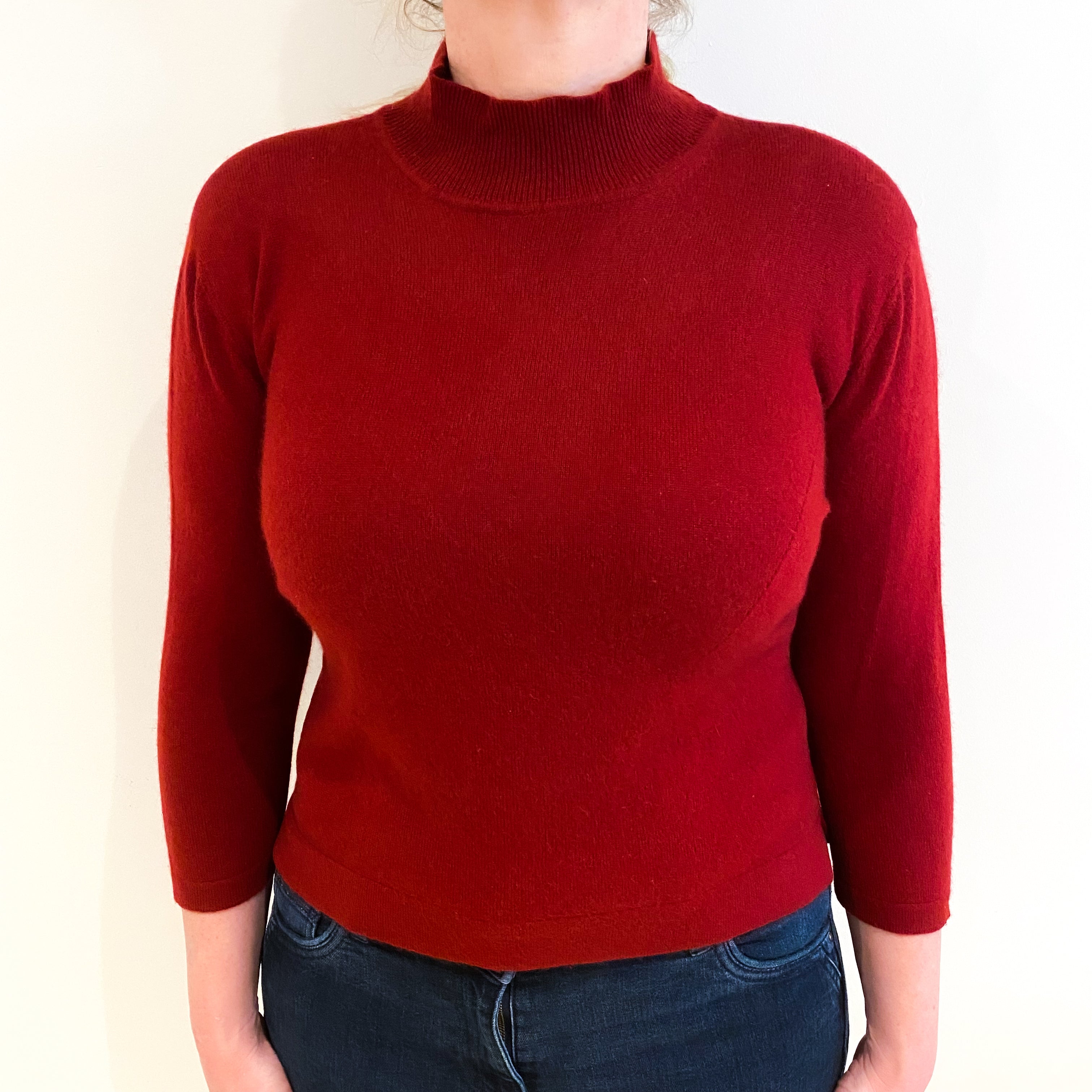 Brick Red Cashmere Turtle Neck Jumper Large