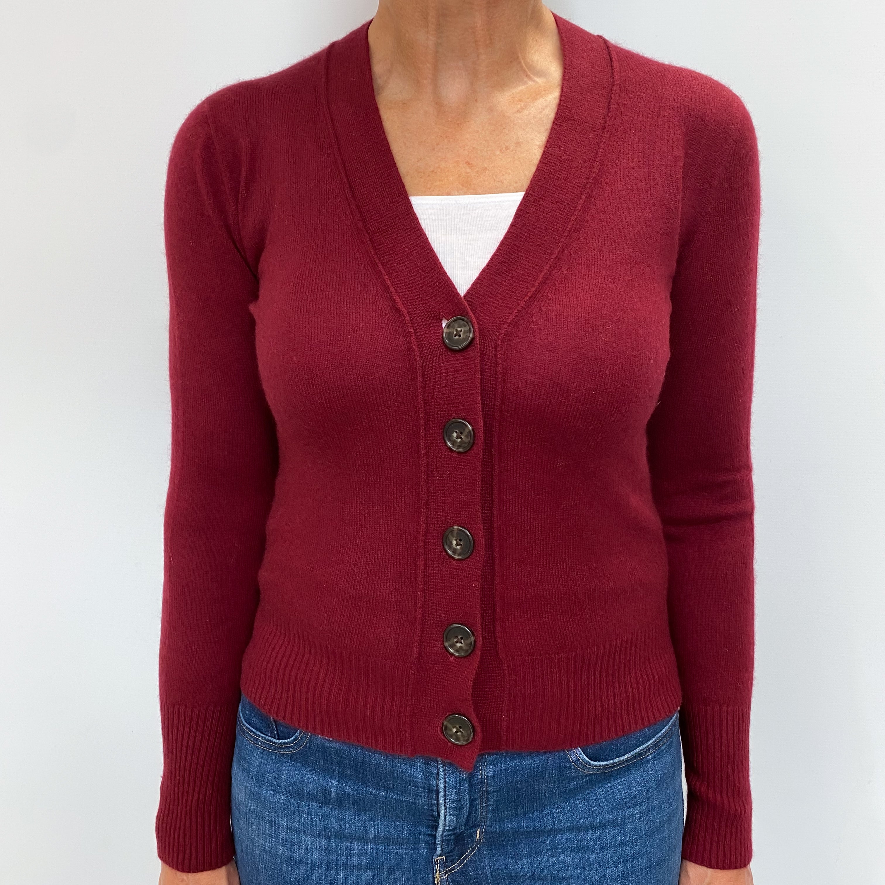 Wine Red Cashmere V Neck Cardigan Medium