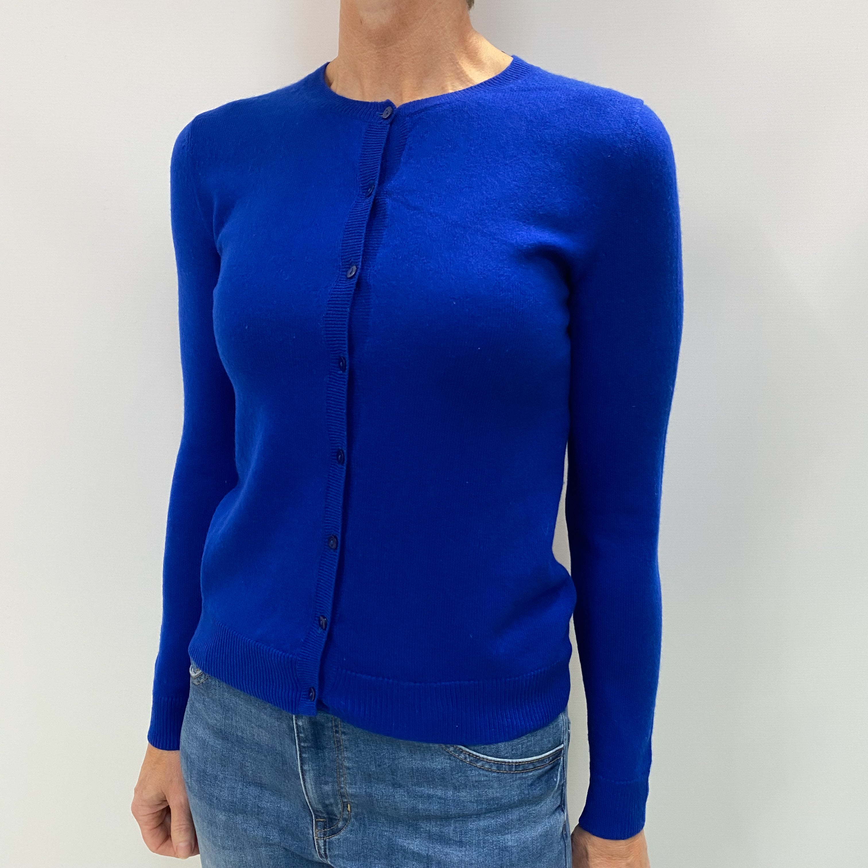 Royal Blue Cashmere Crew Neck Cardigan Small