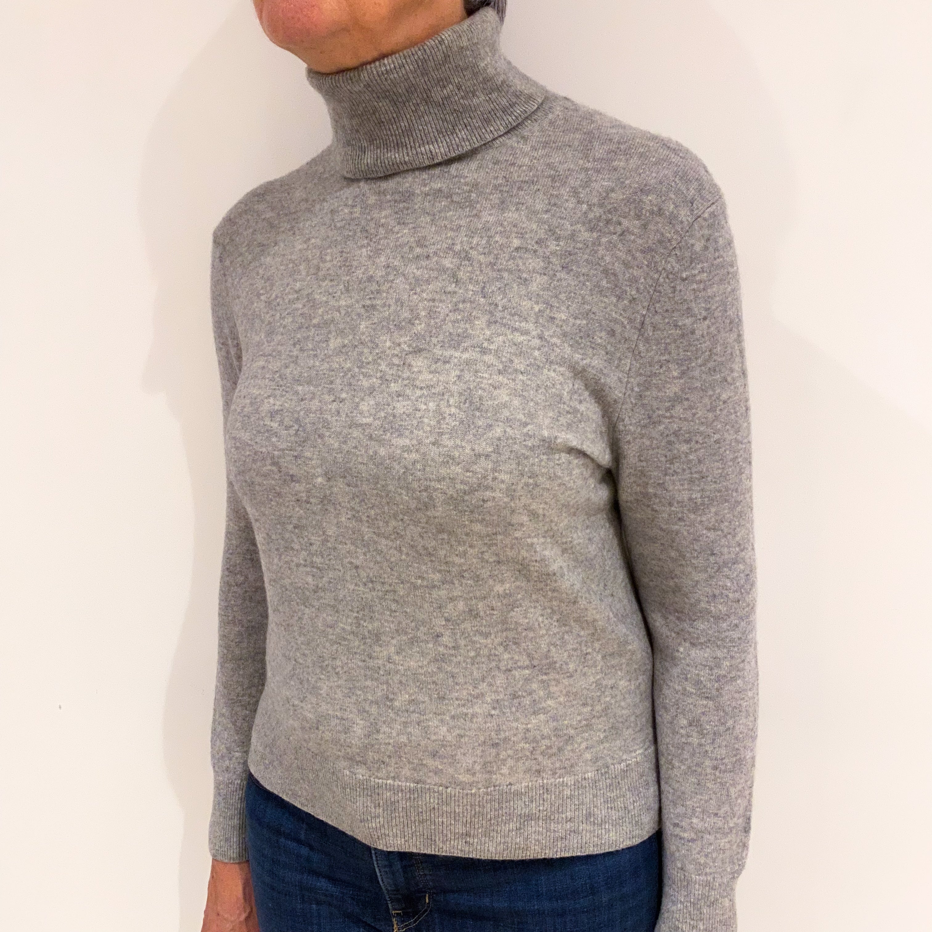 Smoke Grey Cashmere Polo Neck Jumper Medium