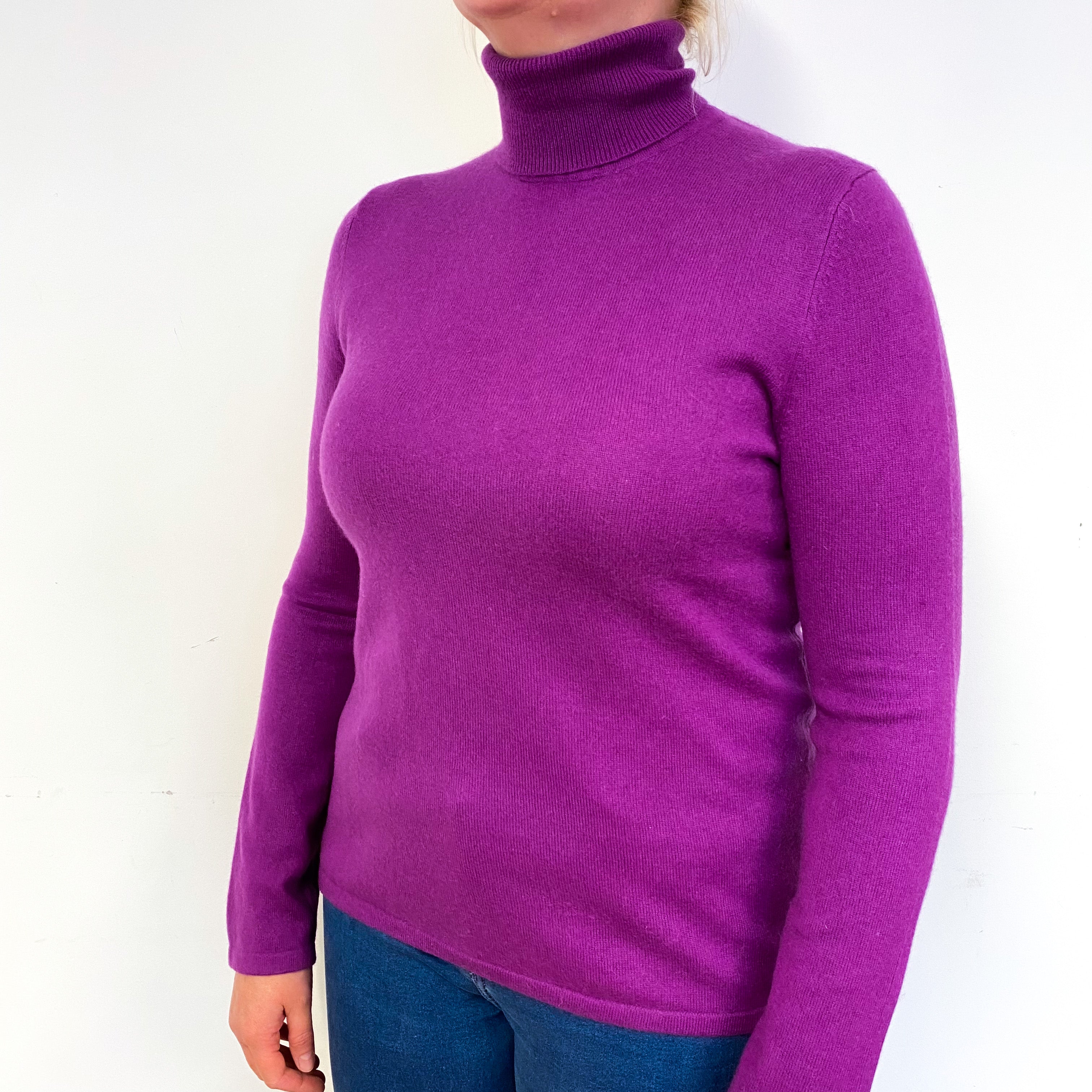 Magenta Purple Cashmere Polo Neck Jumper Large