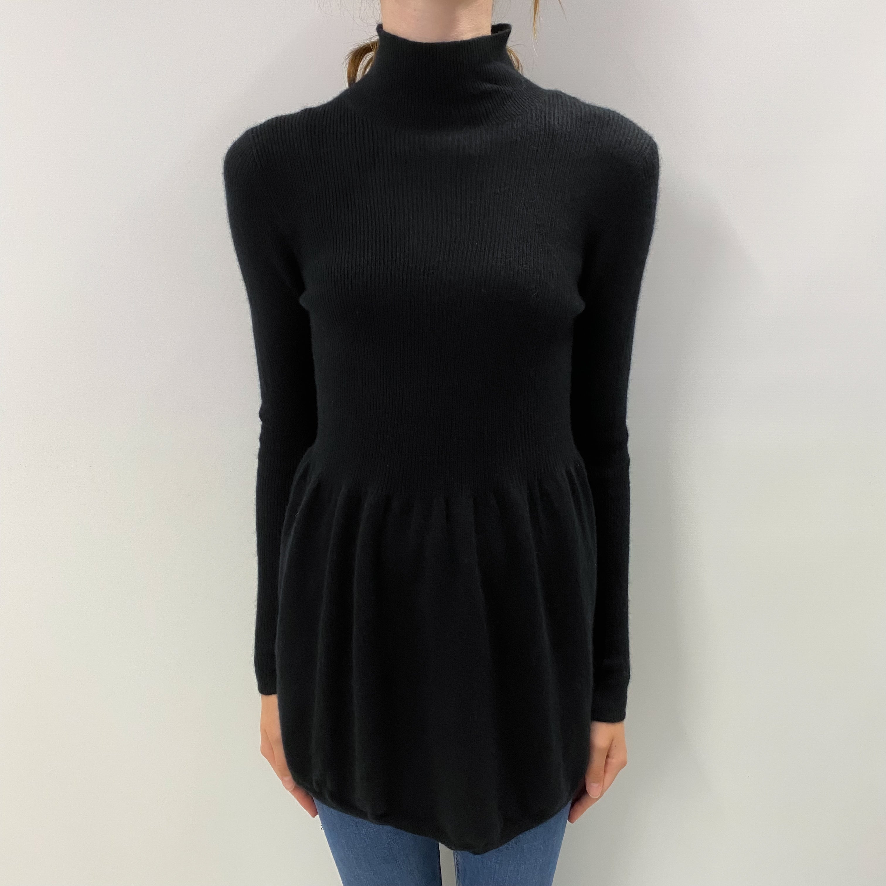 Neiman Marcus Black Cashmere Turtle Neck Tunic Jumper Extra Small