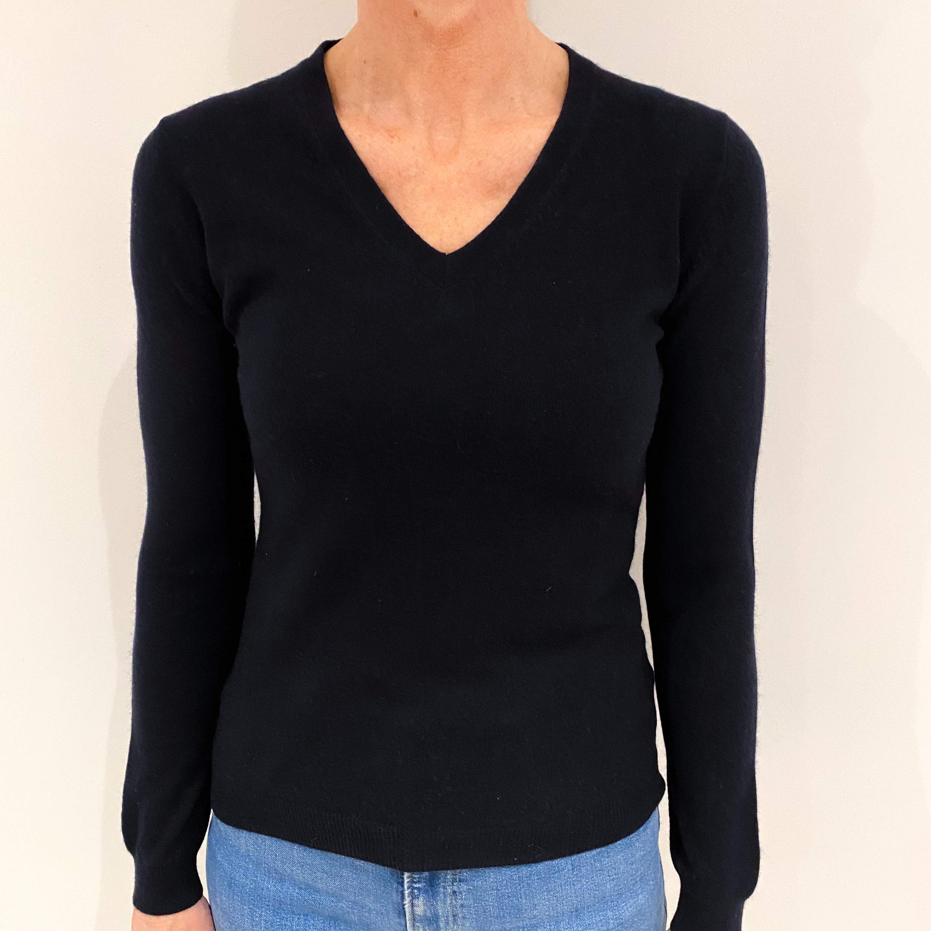 Black Cashmere V Neck Jumper Small