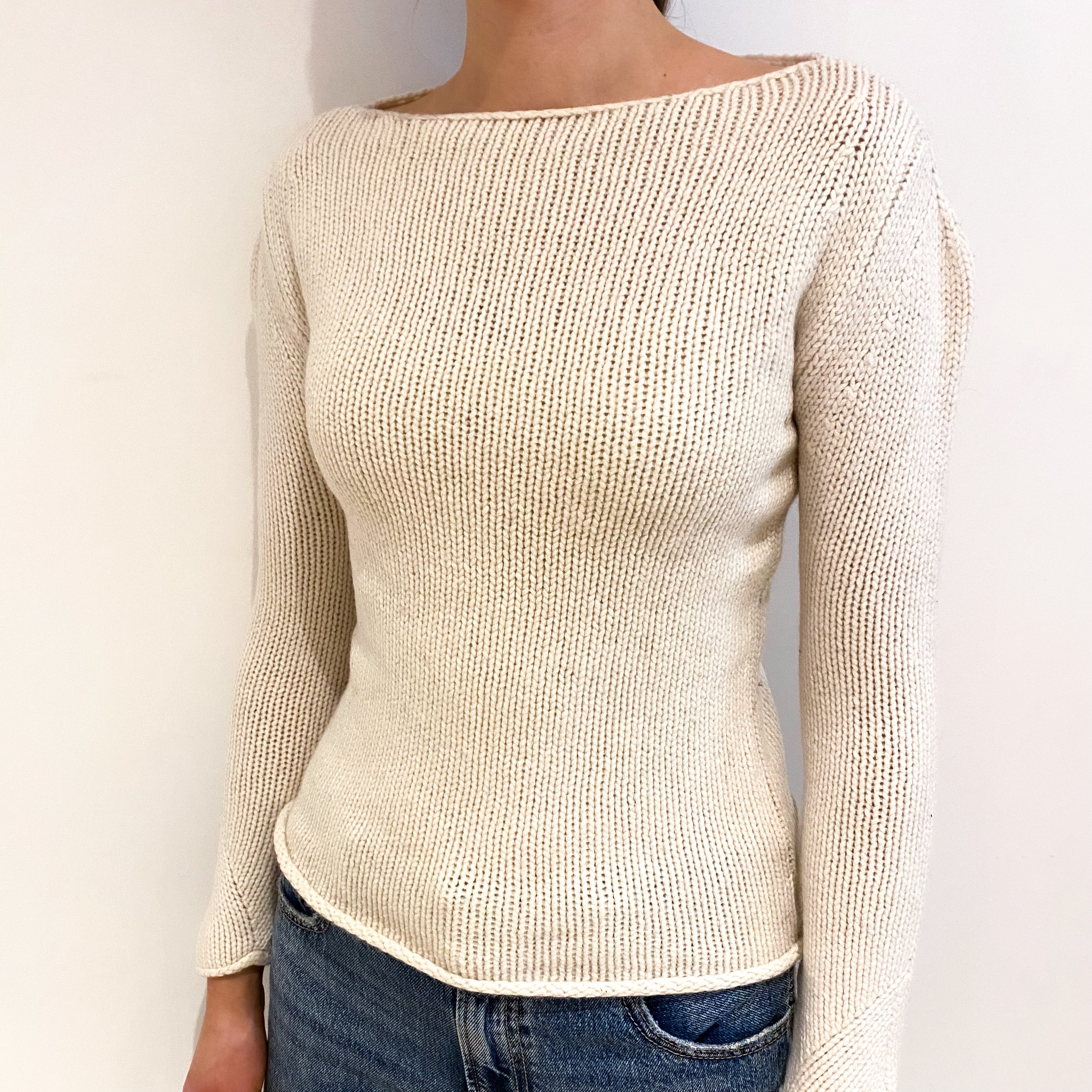 Vanilla Cream Cashmere Slash Neck Jumper Extra Small