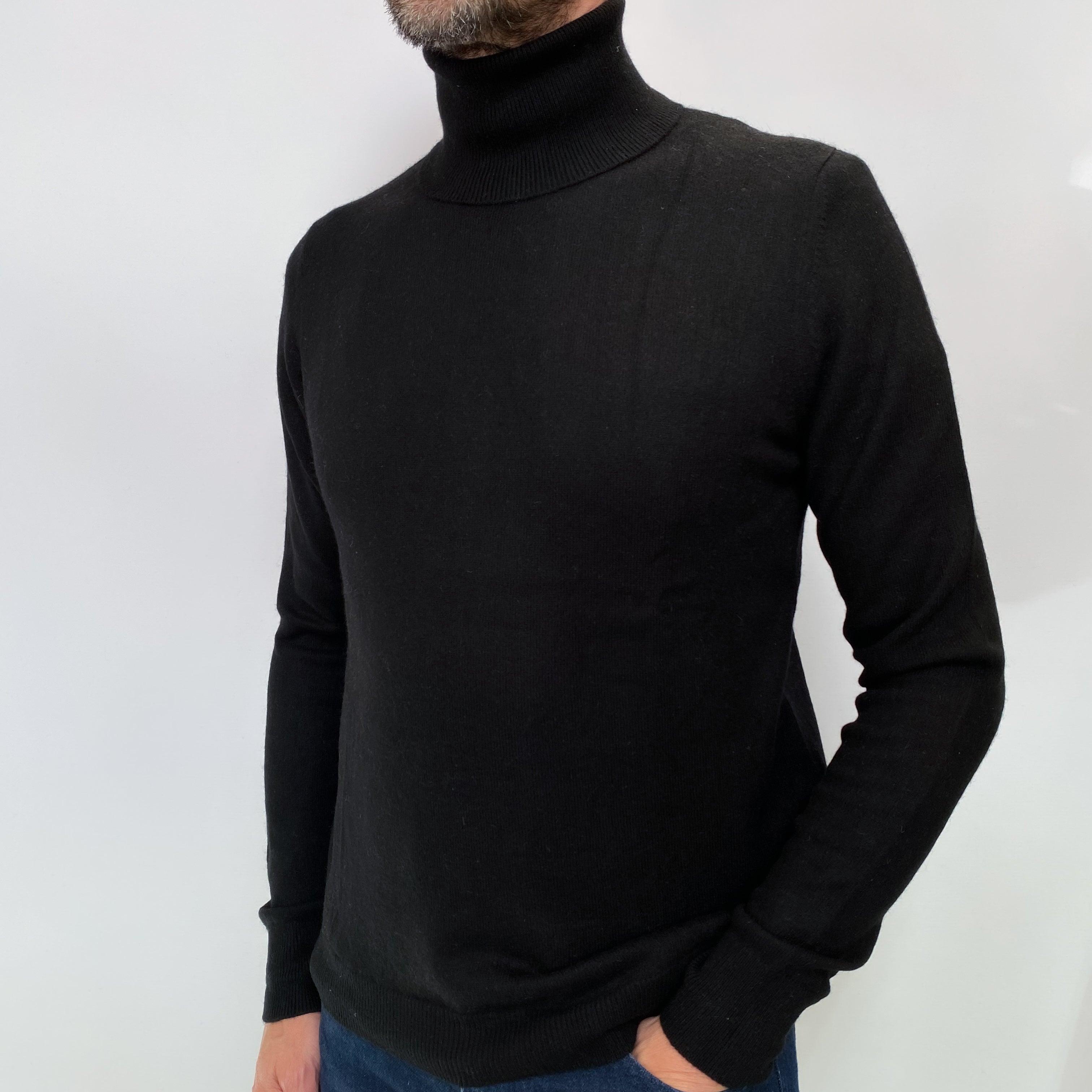 Black Men's Cashmere Polo Neck Jumper Small