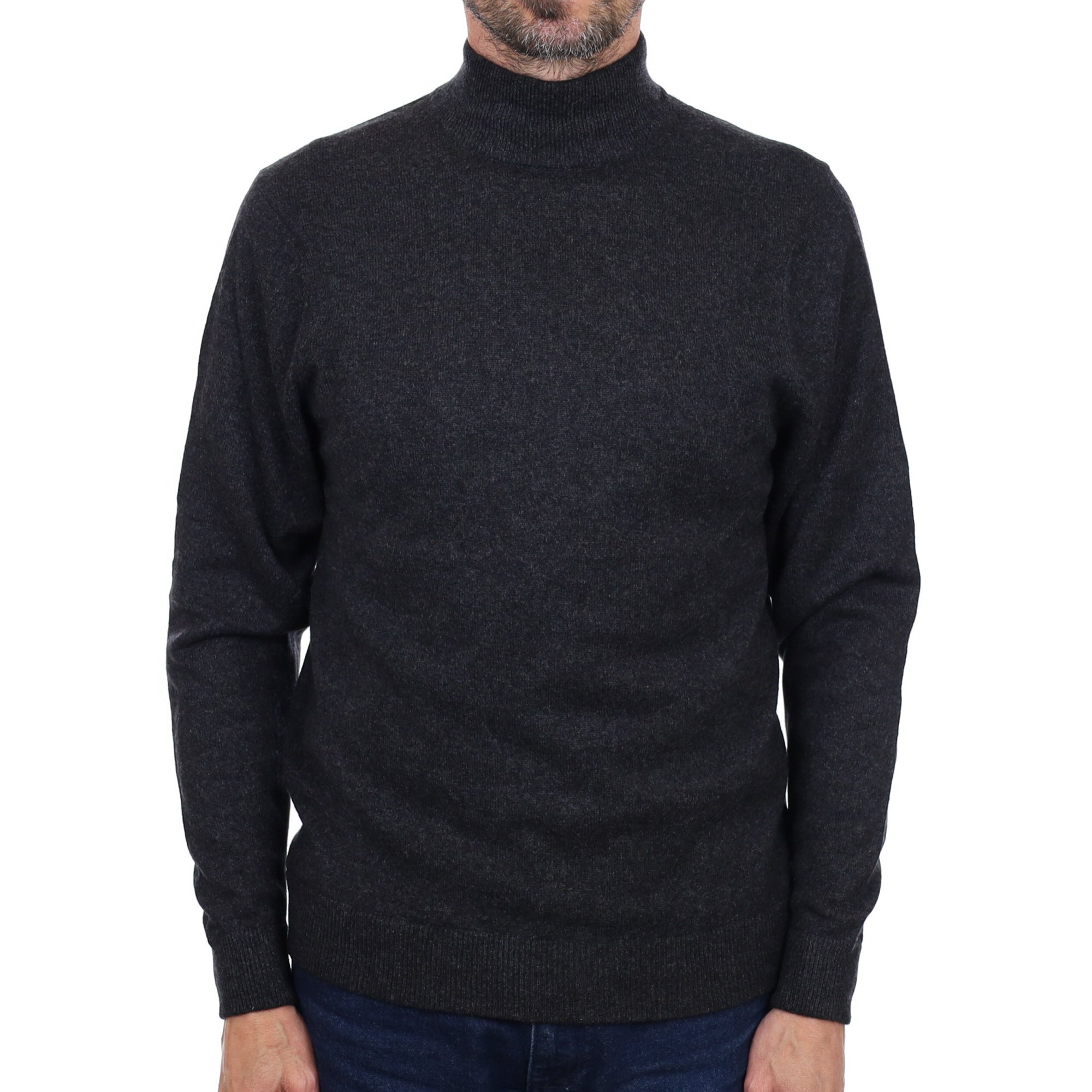 Men's Charcoal Grey Cashmere Turtle Neck Jumper Small