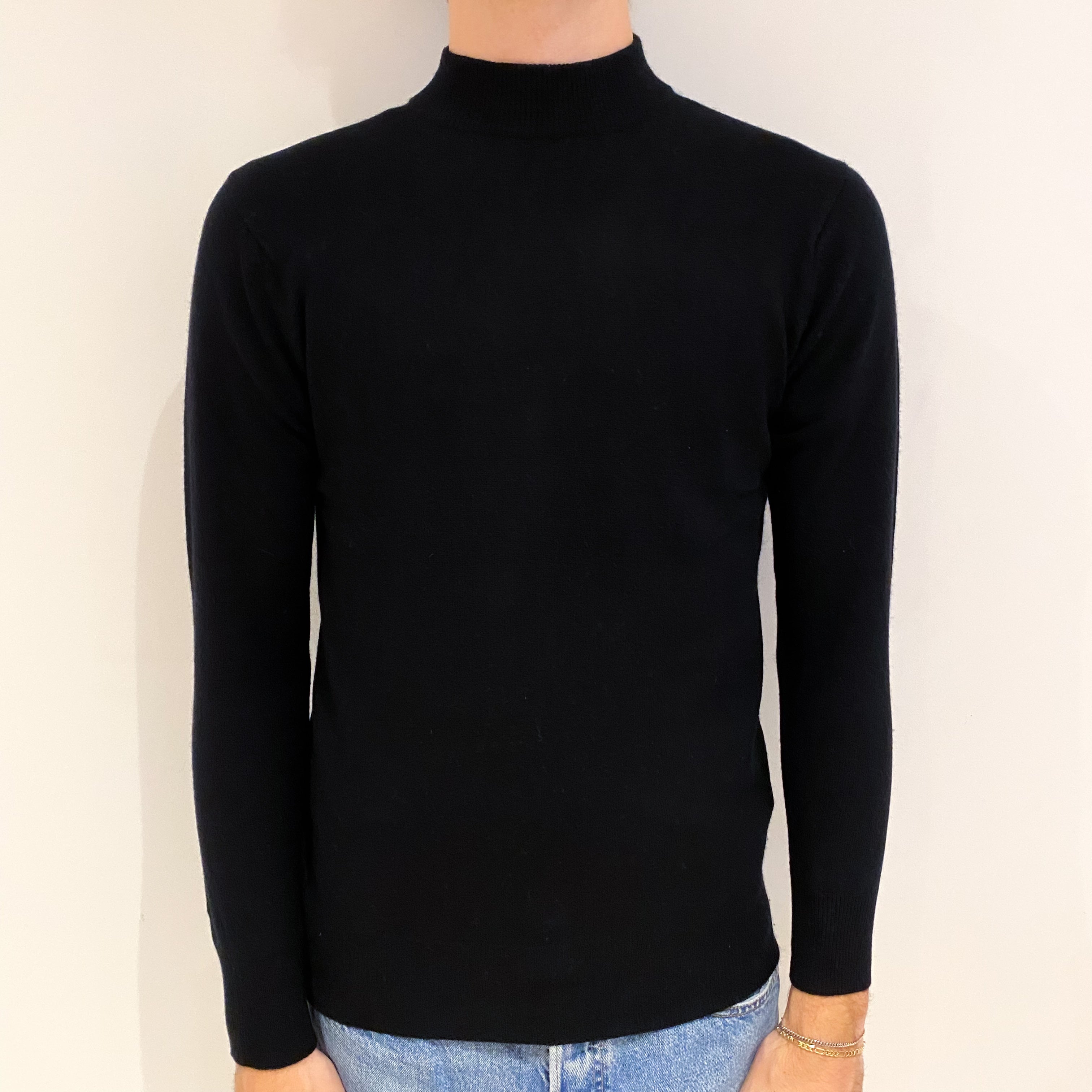 Men's Black Cashmere Turtle Neck Jumper Medium