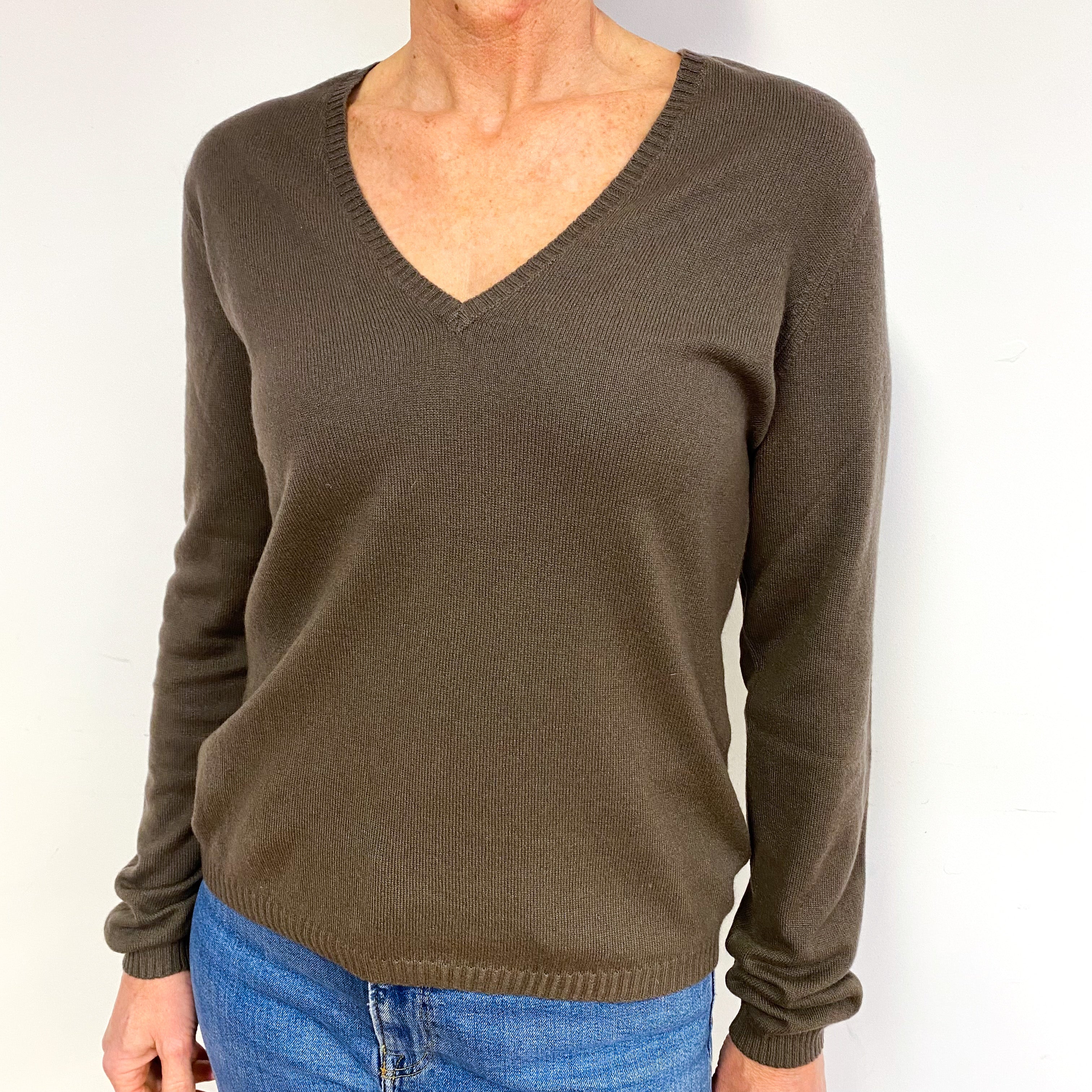 Donkey Brown Cashmere V-Neck Jumper Medium