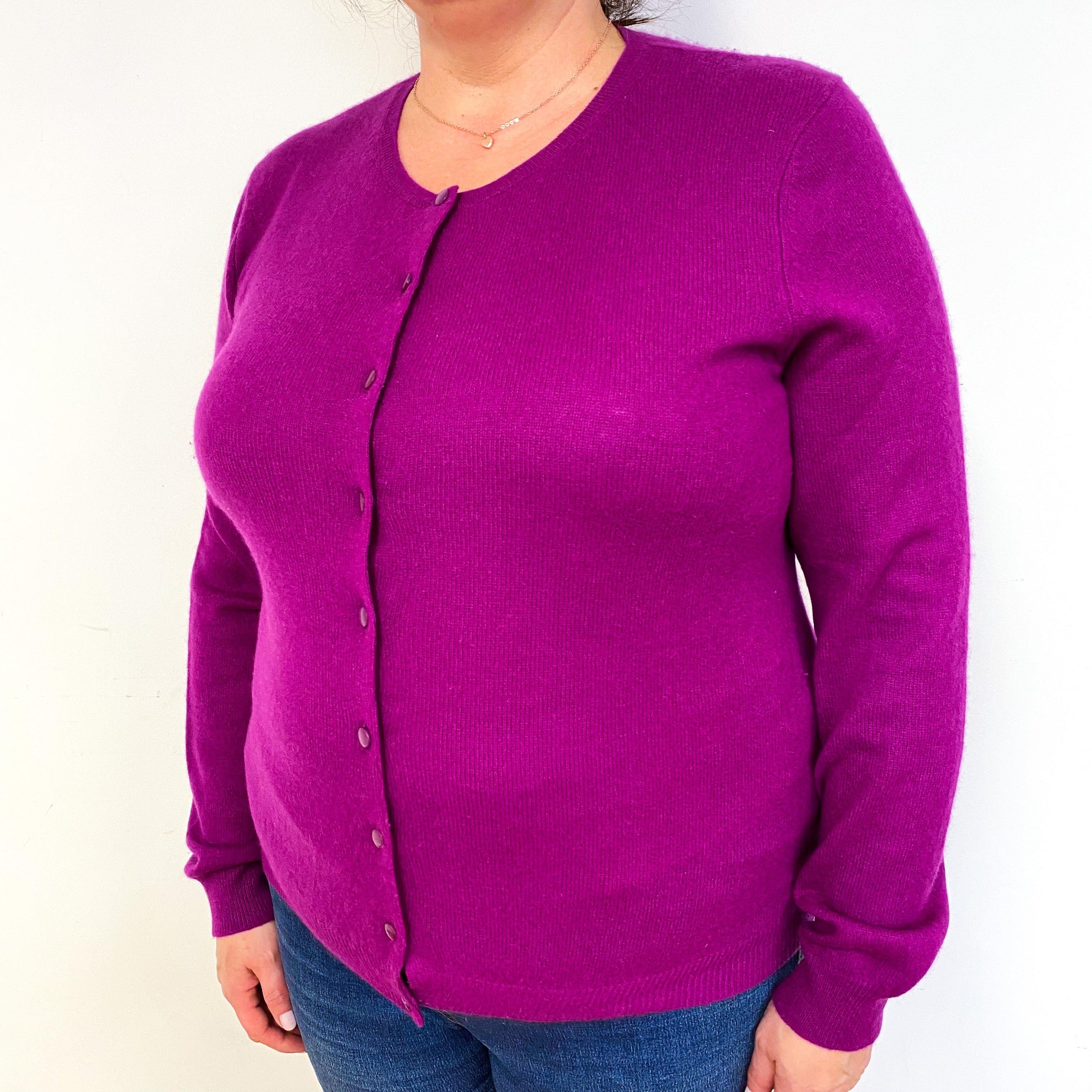 Magenta Purple Cashmere Crew Neck Cardigan Extra Large