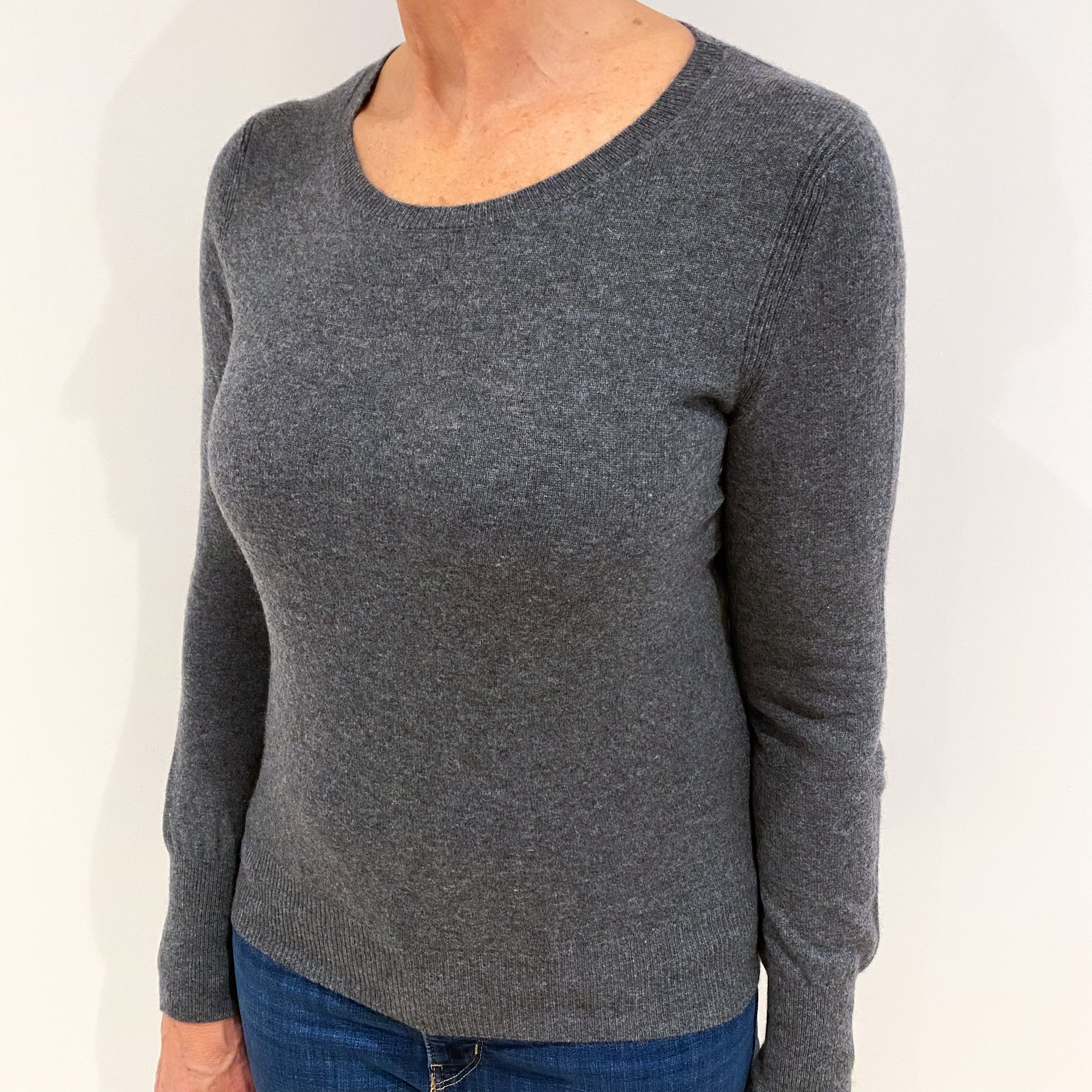 Slate Grey Cashmere Crew Neck Jumper Medium