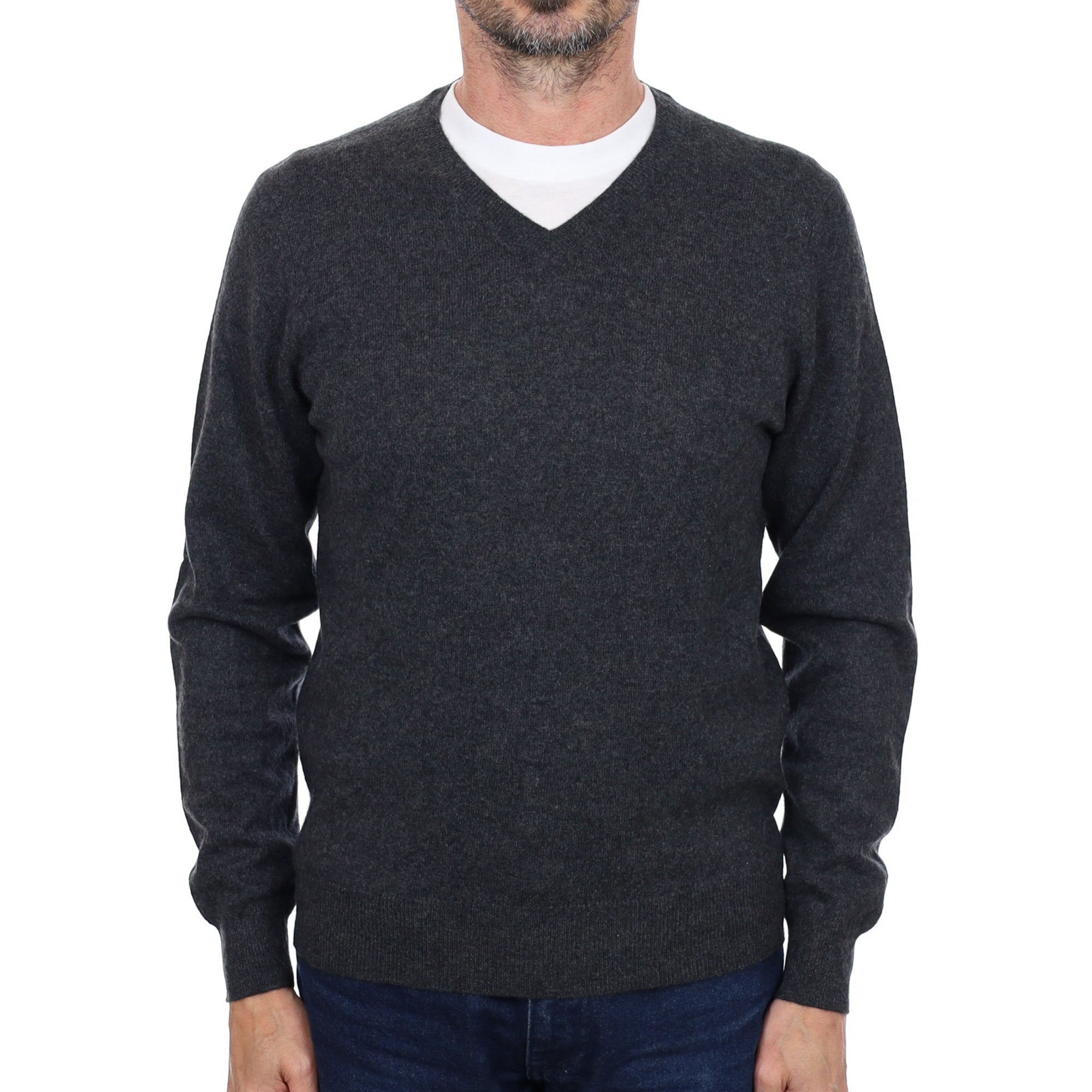 Men's Slate Grey Cashmere V Neck Jumper Small