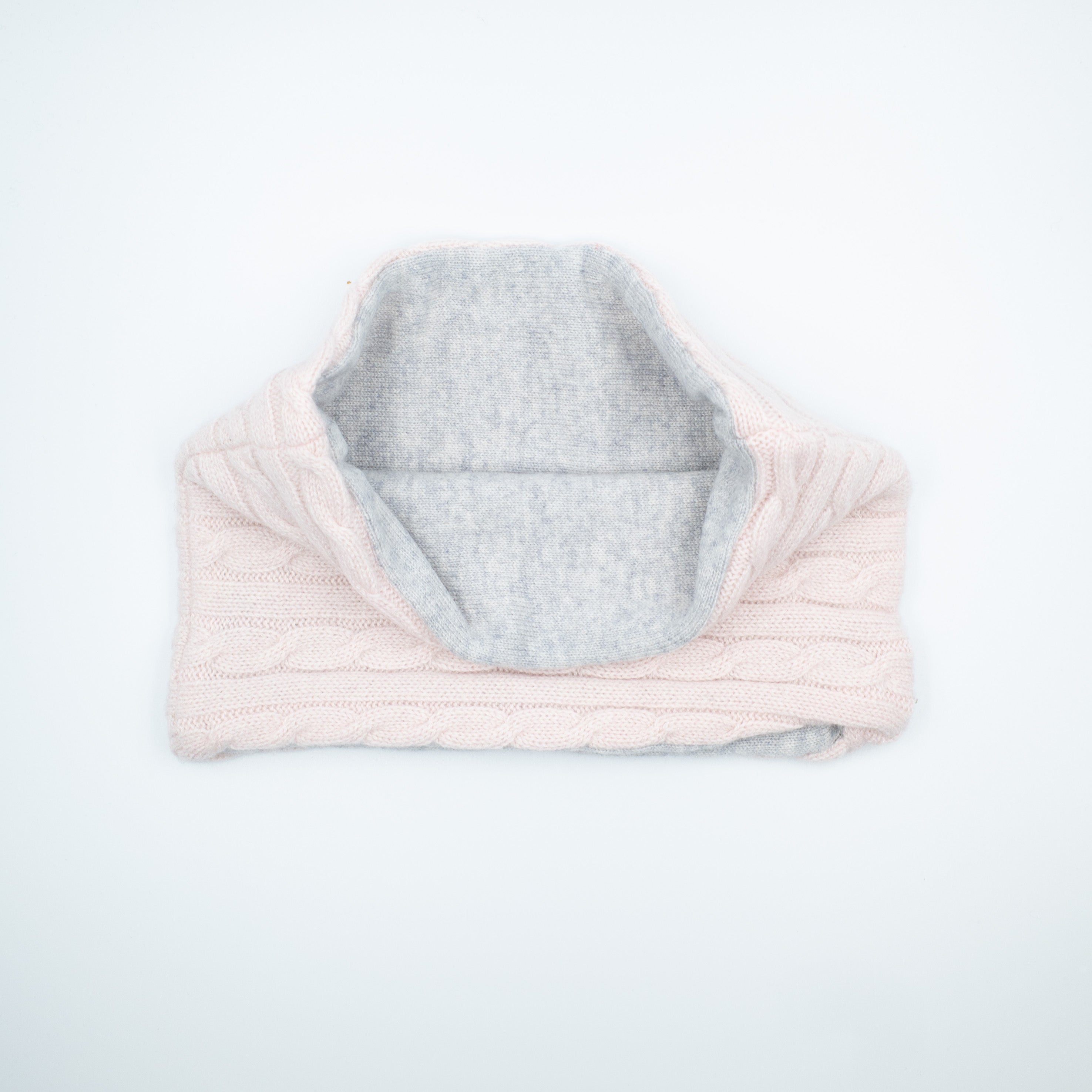 Pale Pink Cable and Grey Neck Warmer