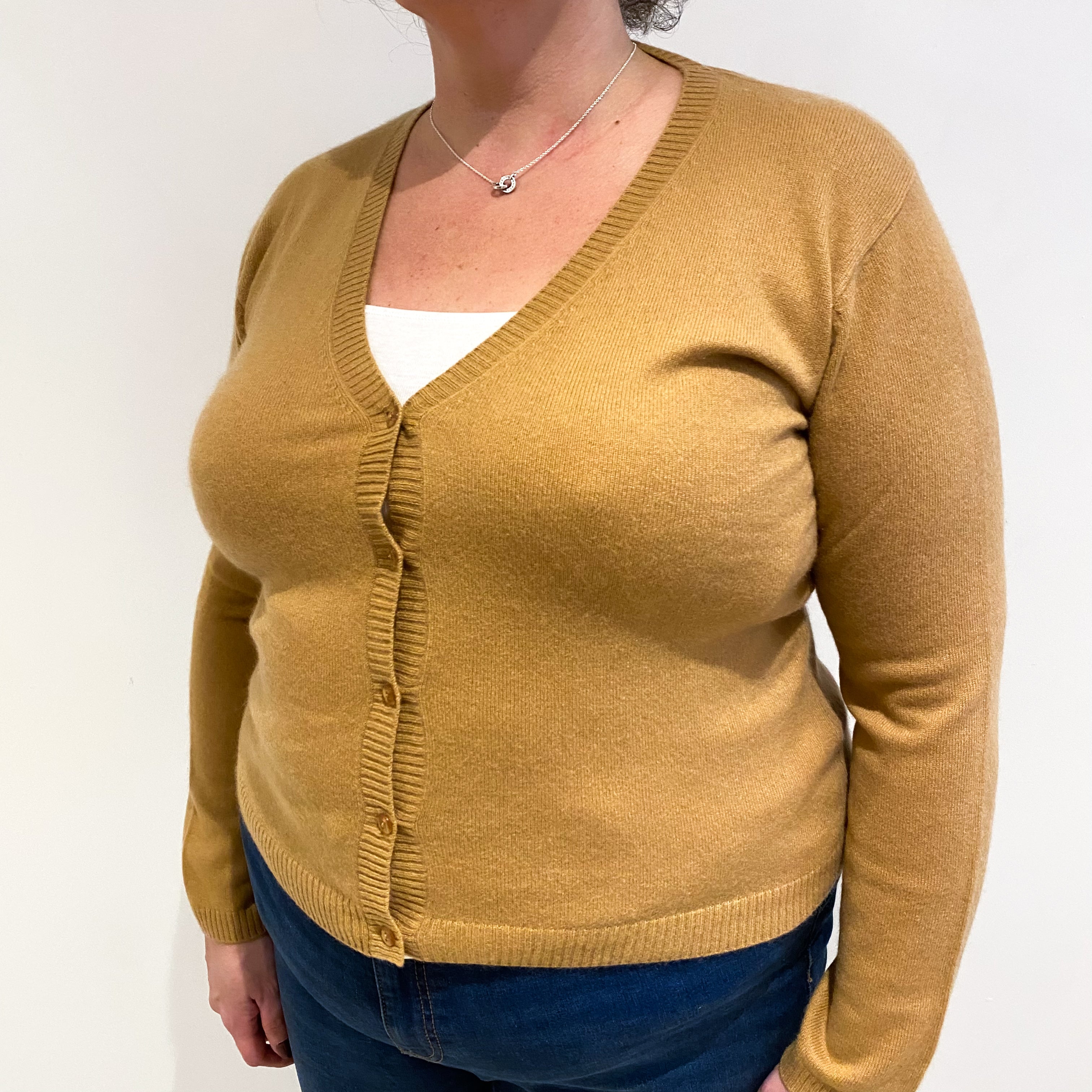 Butterscotch Brown Cashmere V Neck Cardigan Extra Large