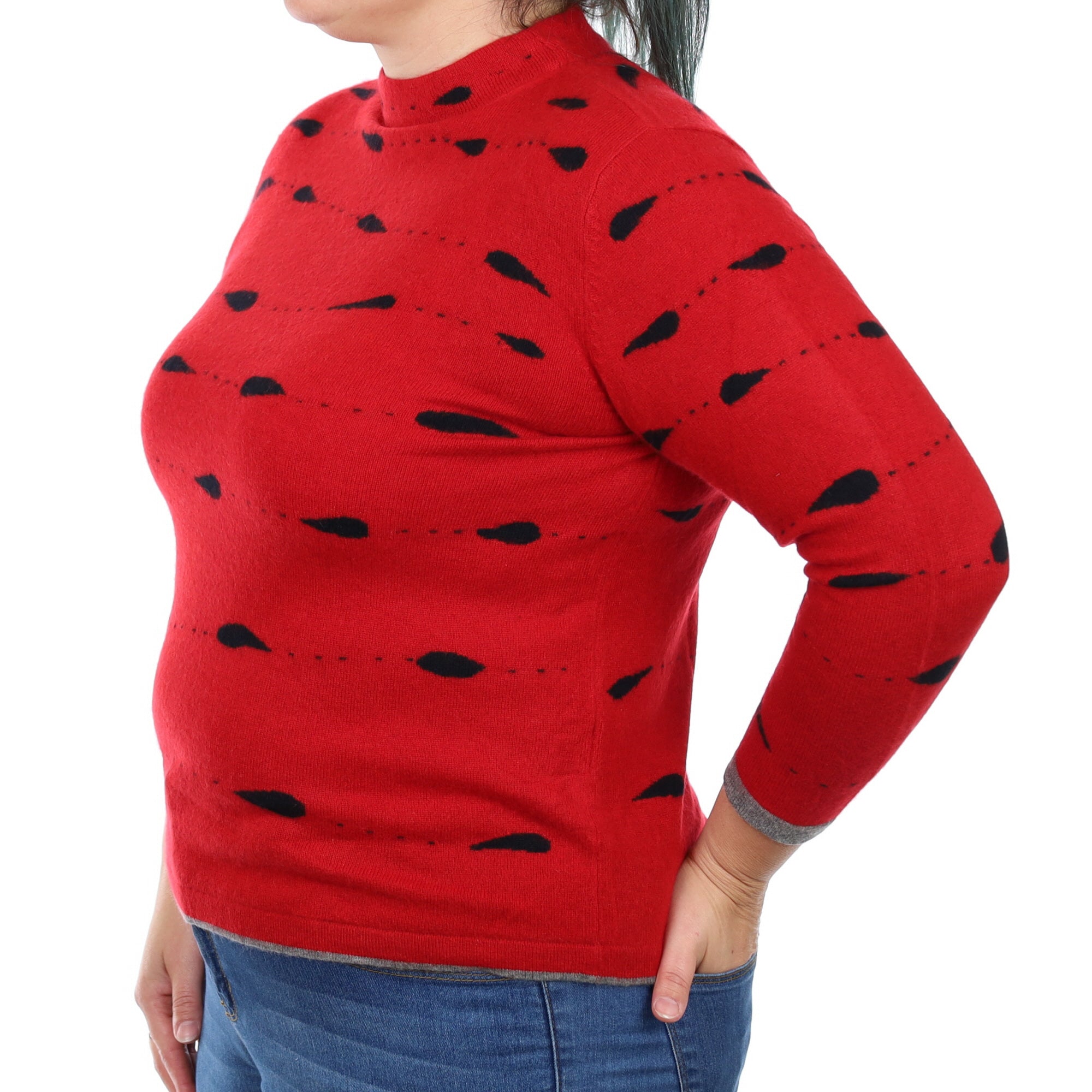 Scarlet Red Patterned Cashmere Turtle Neck Jumper Large