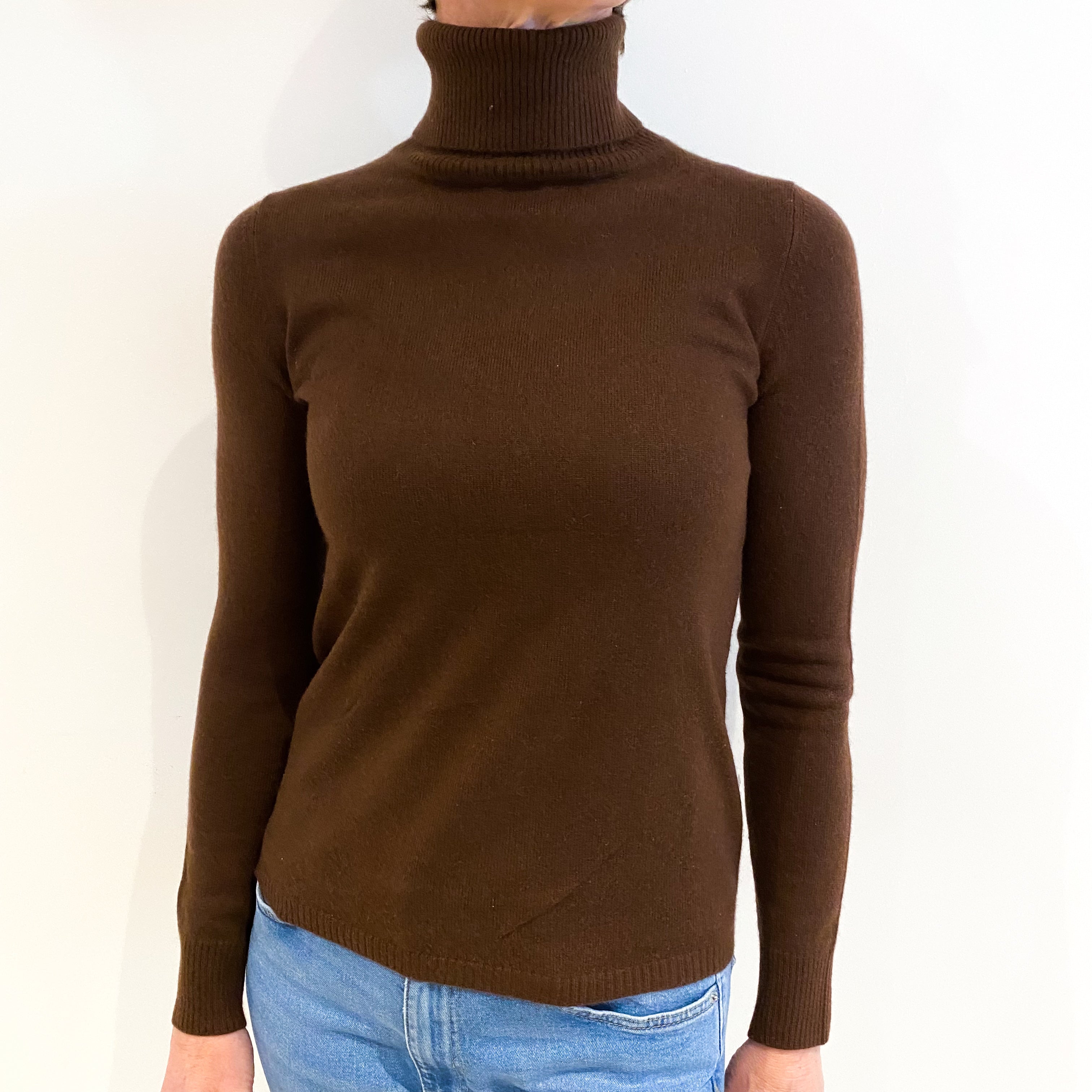 Milk Chocolate Brown Cashmere Polo Neck Jumper Small