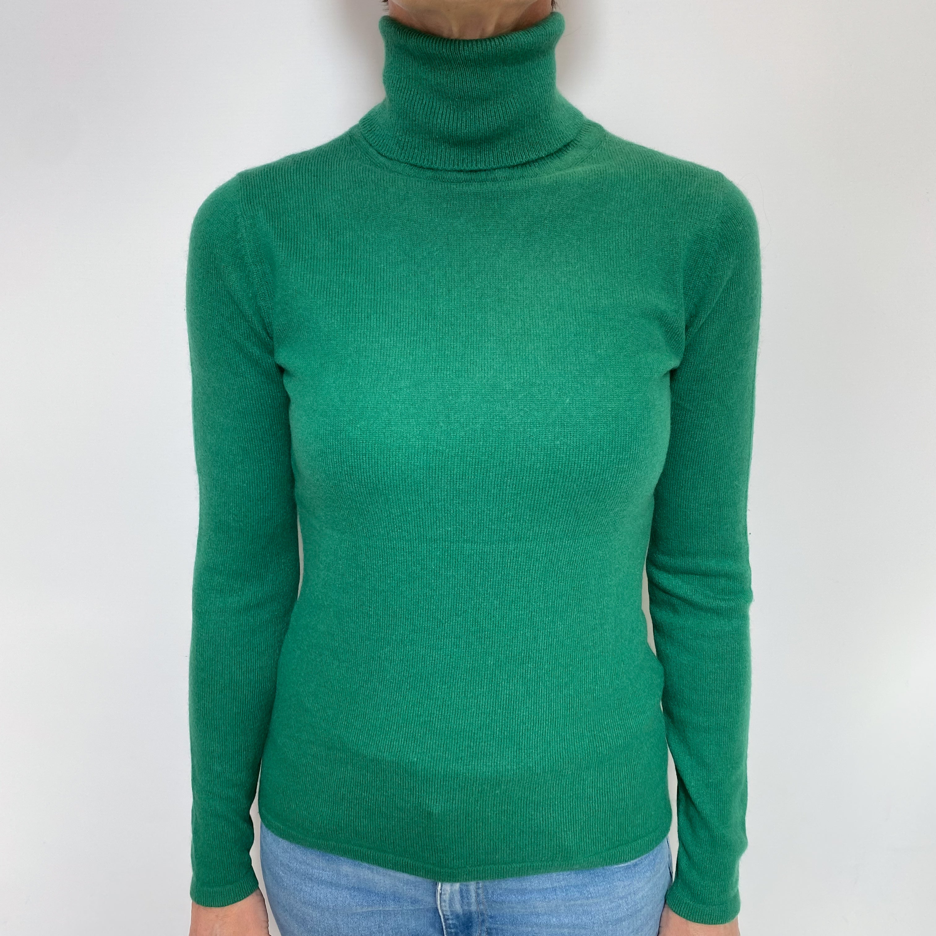 Emerald Green Cashmere Polo Neck Jumper Small