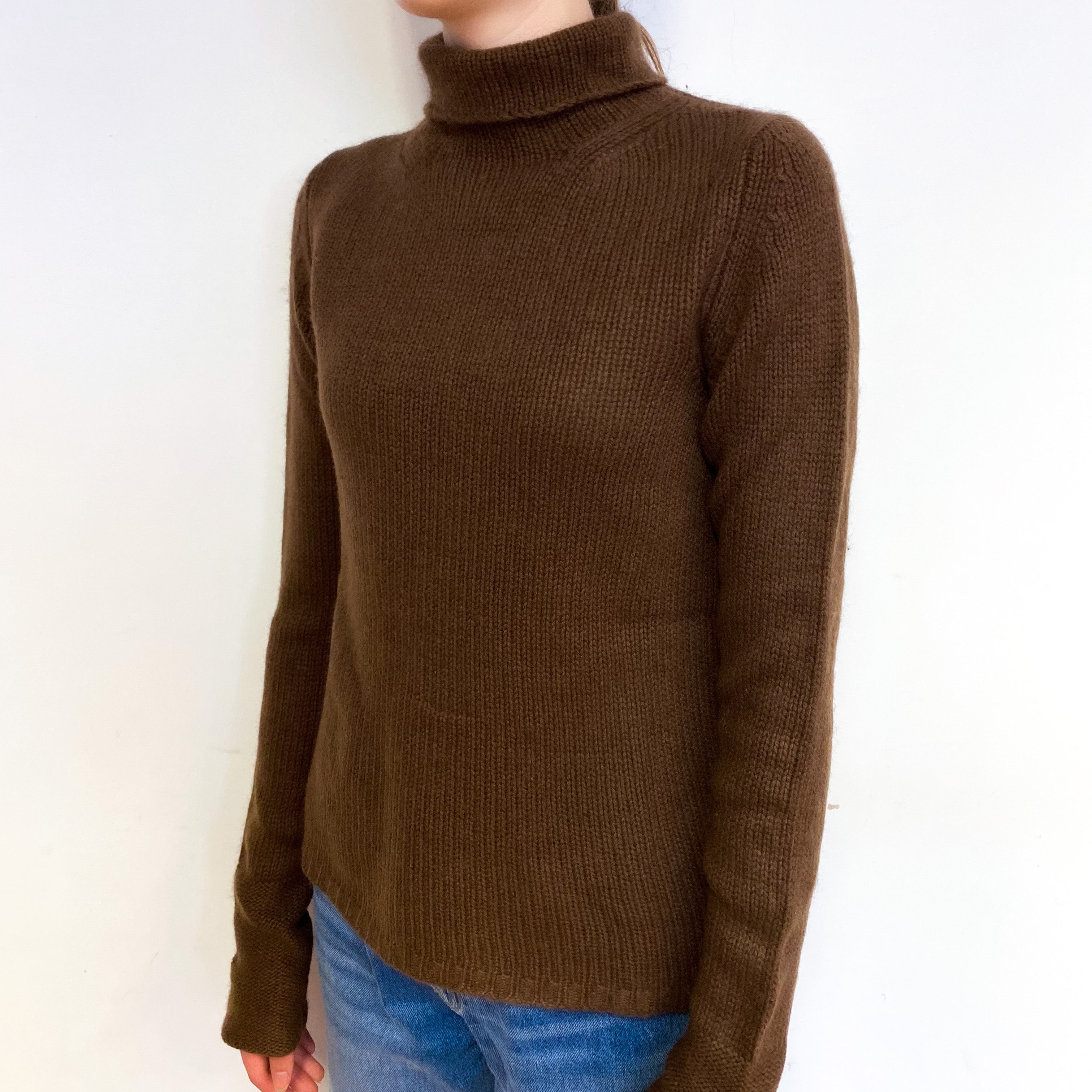 Umber Brown Chunky Cashmere Funnel Neck Jumper Extra Small