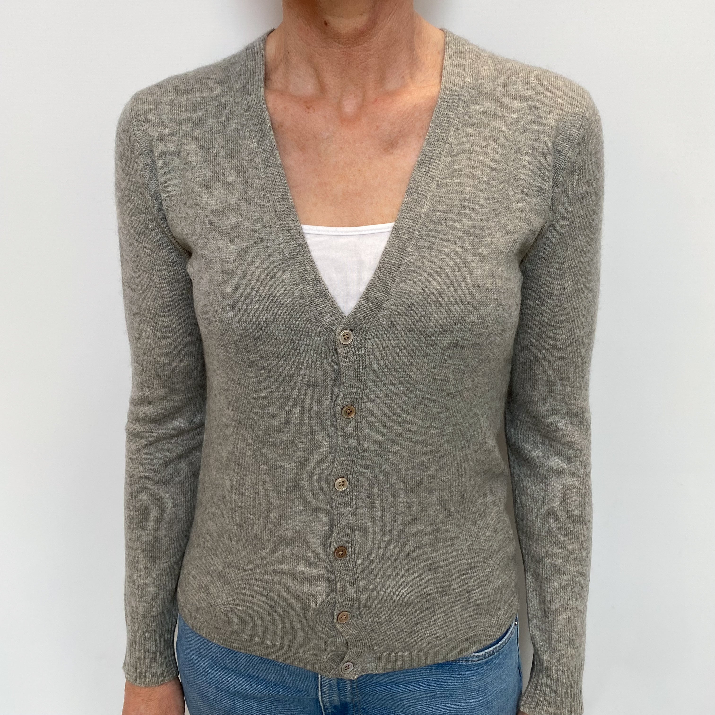 Ash Grey Cashmere V Neck Cardigan Small