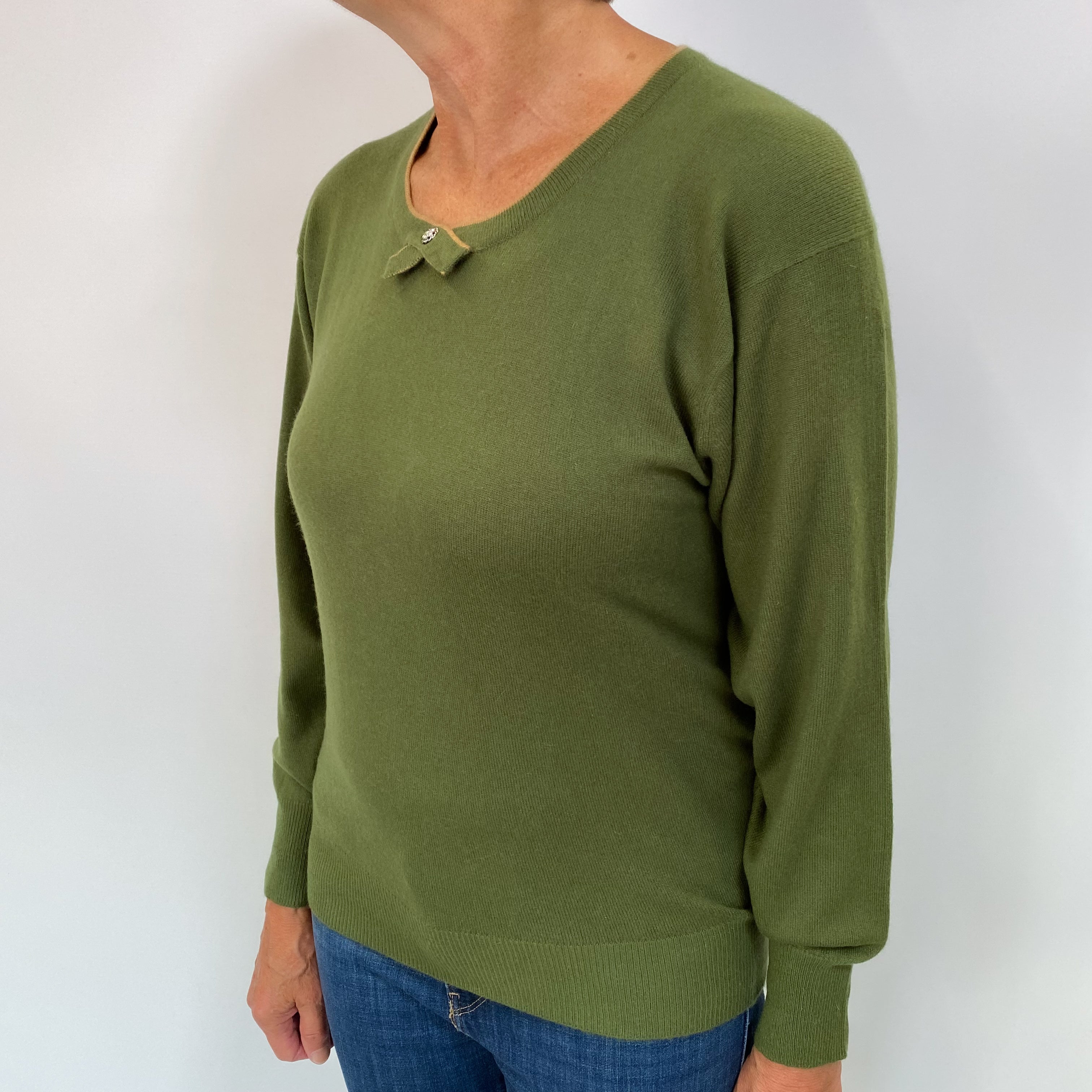 Fern Green Cashmere Crew Neck Jumper Medium