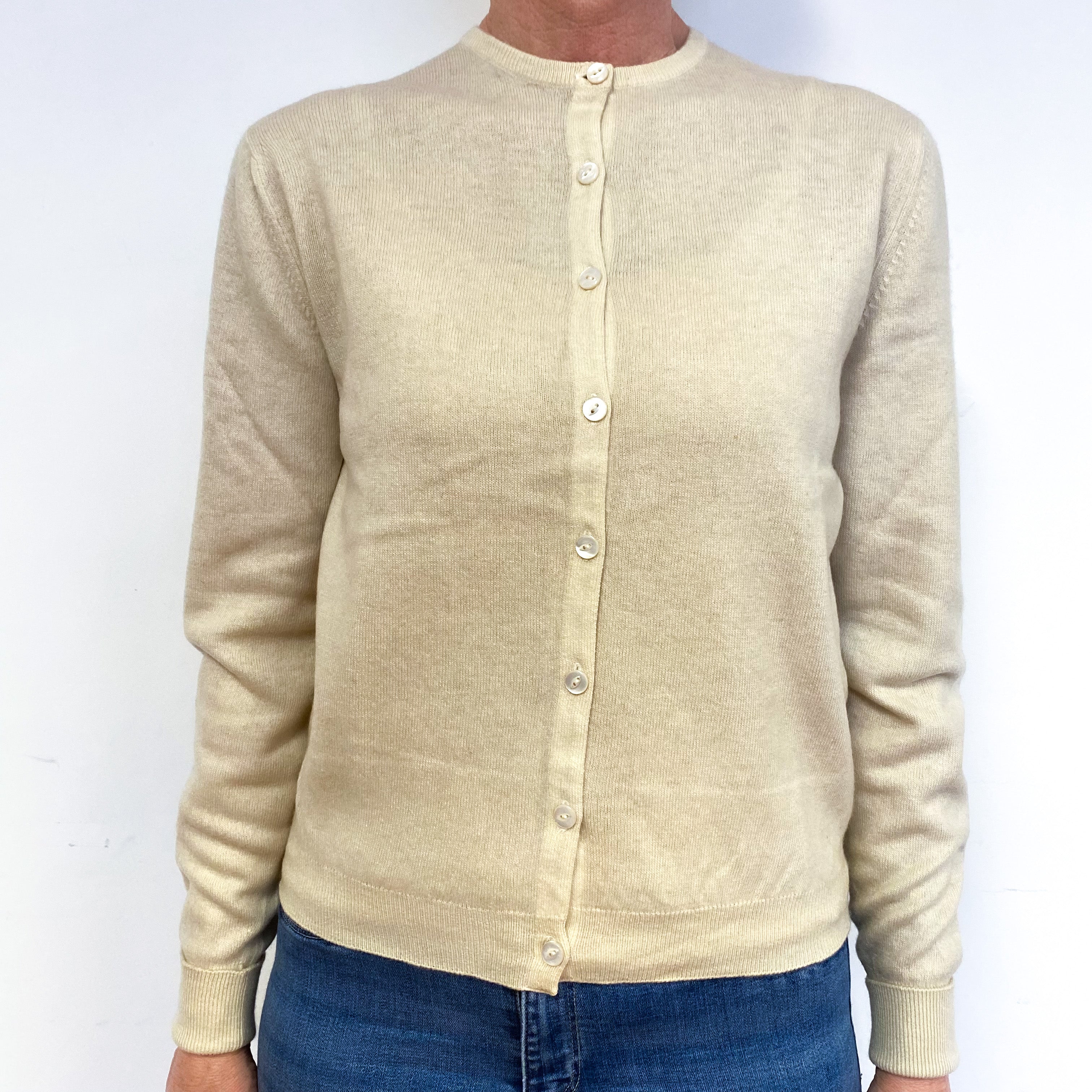 Vintage Vanilla Cream Cashmere Crew Neck Cardigan Medium