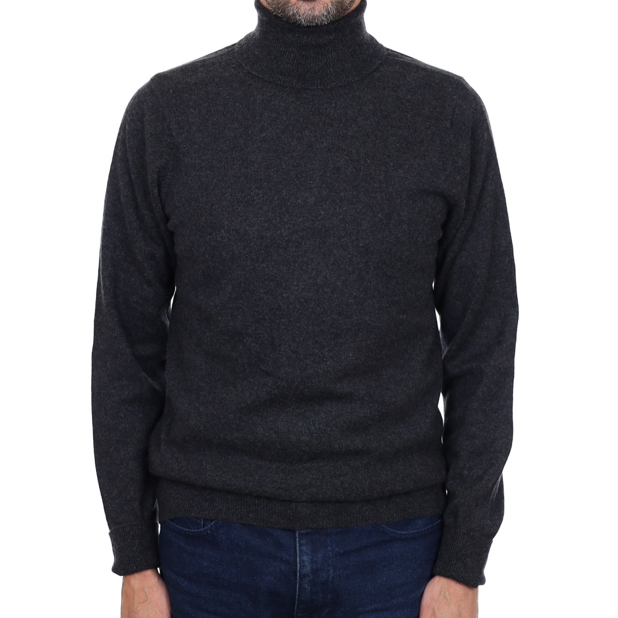 Men's Charcoal Grey Cashmere Polo Neck Jumper Small