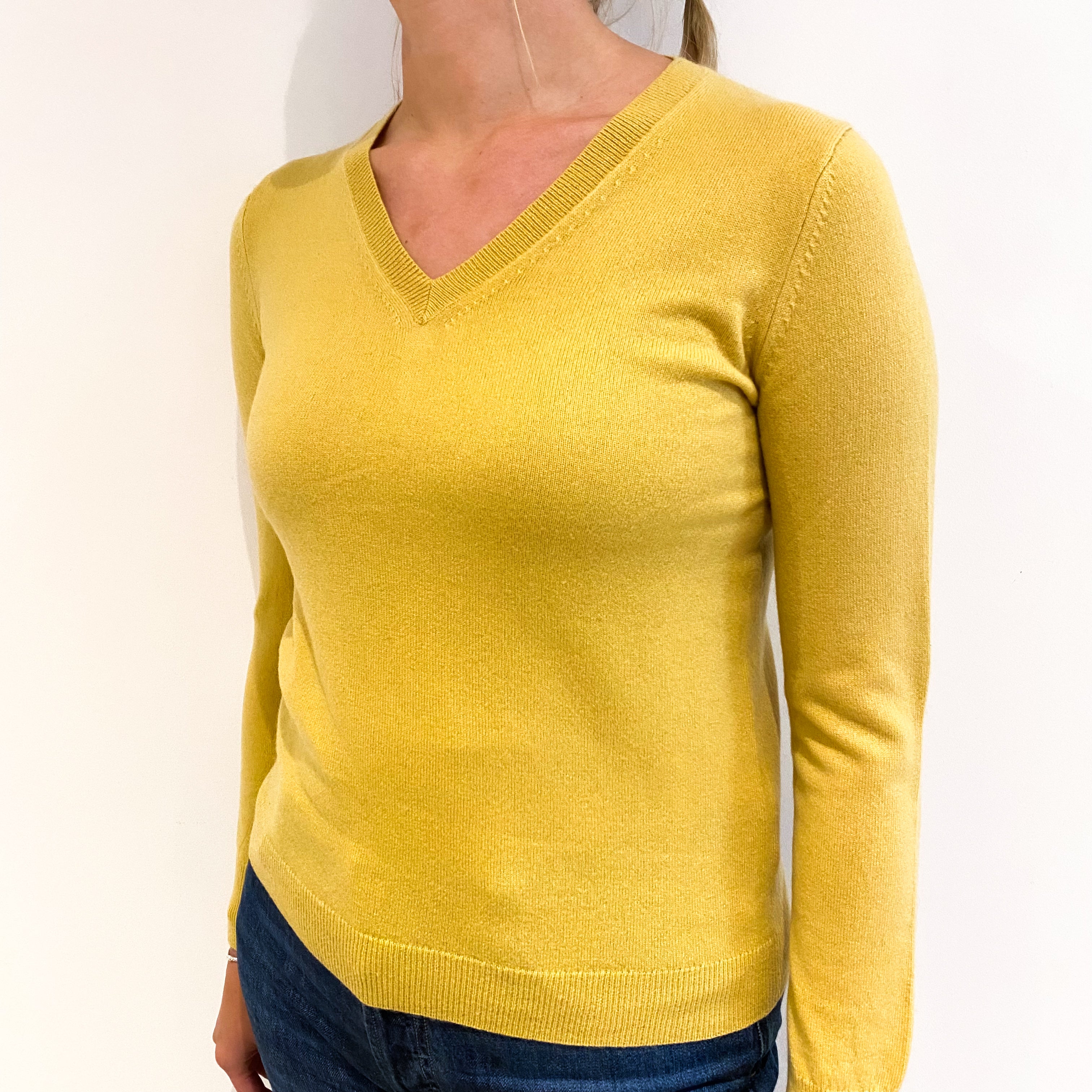 Pollen Yellow Cashmere V-Neck Jumper Small