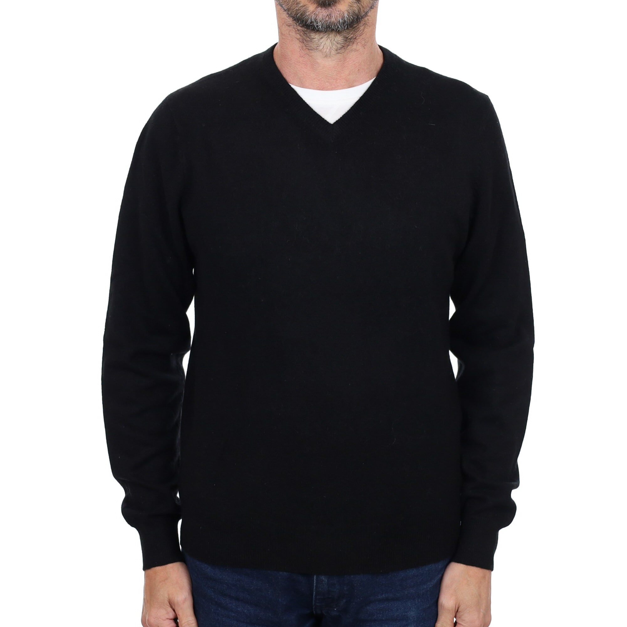 Men's Black Cashmere V Neck Jumper Small