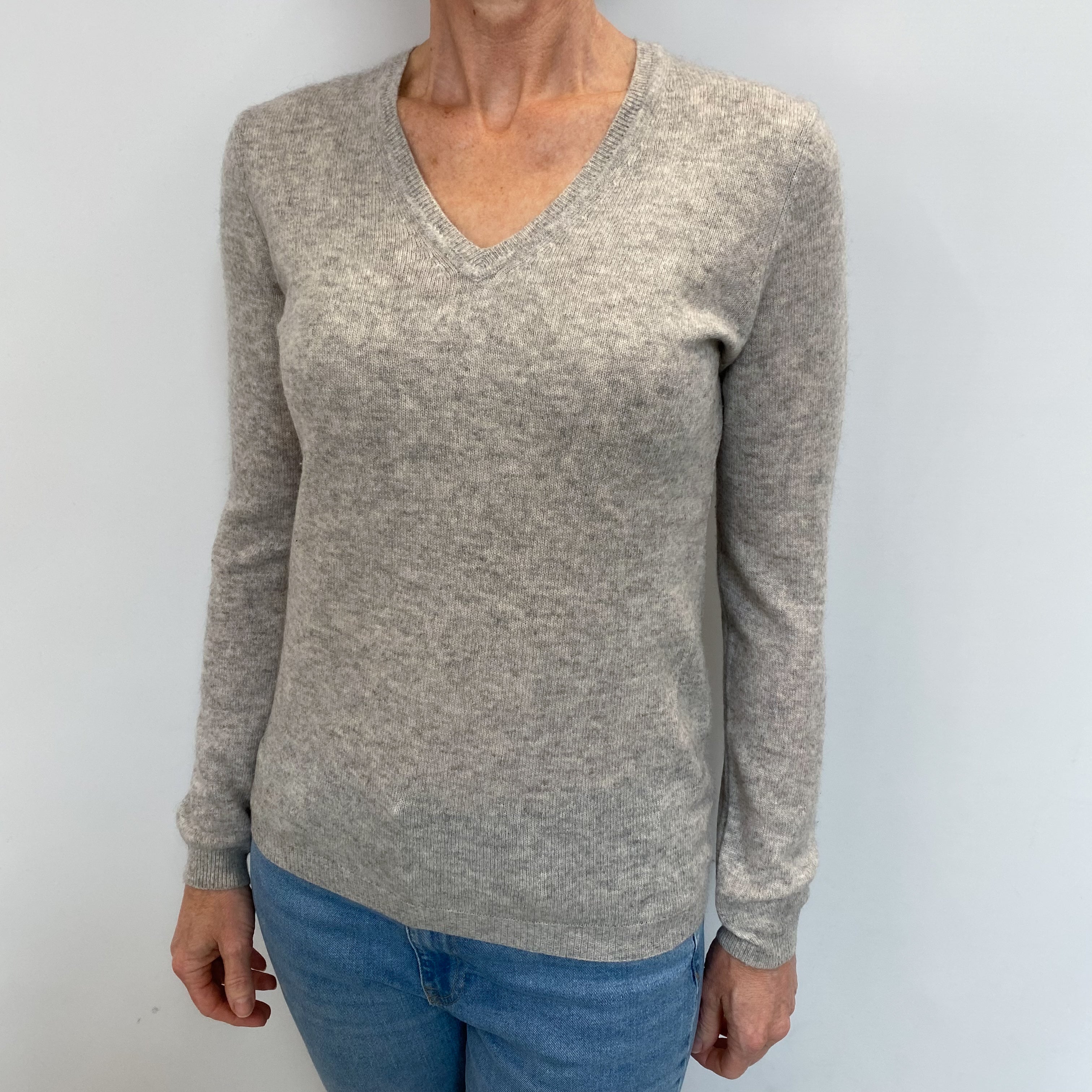 Smoke Grey Cashmere V Neck Jumper Small