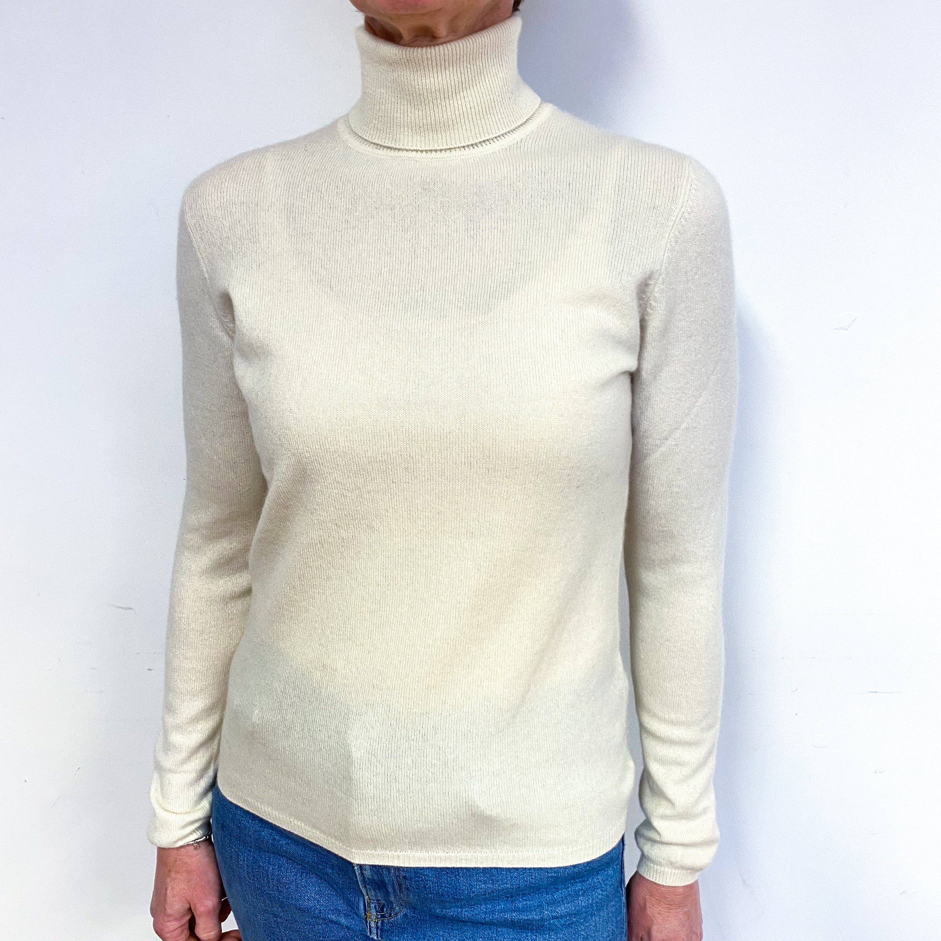 Vanilla Cream Cashmere Polo Neck Jumper Medium