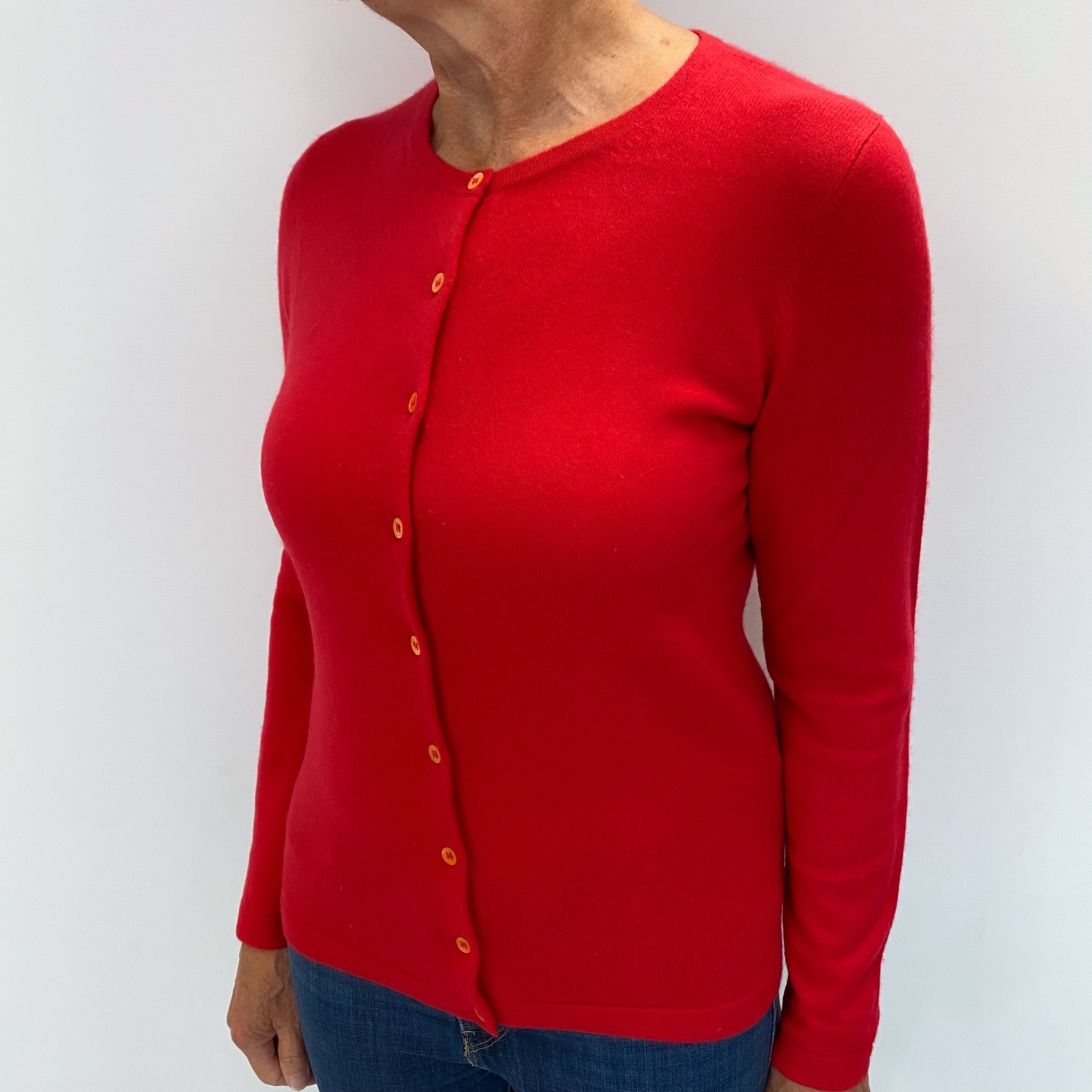 Spanish Red Cashmere Crew Neck Cardigan Medium