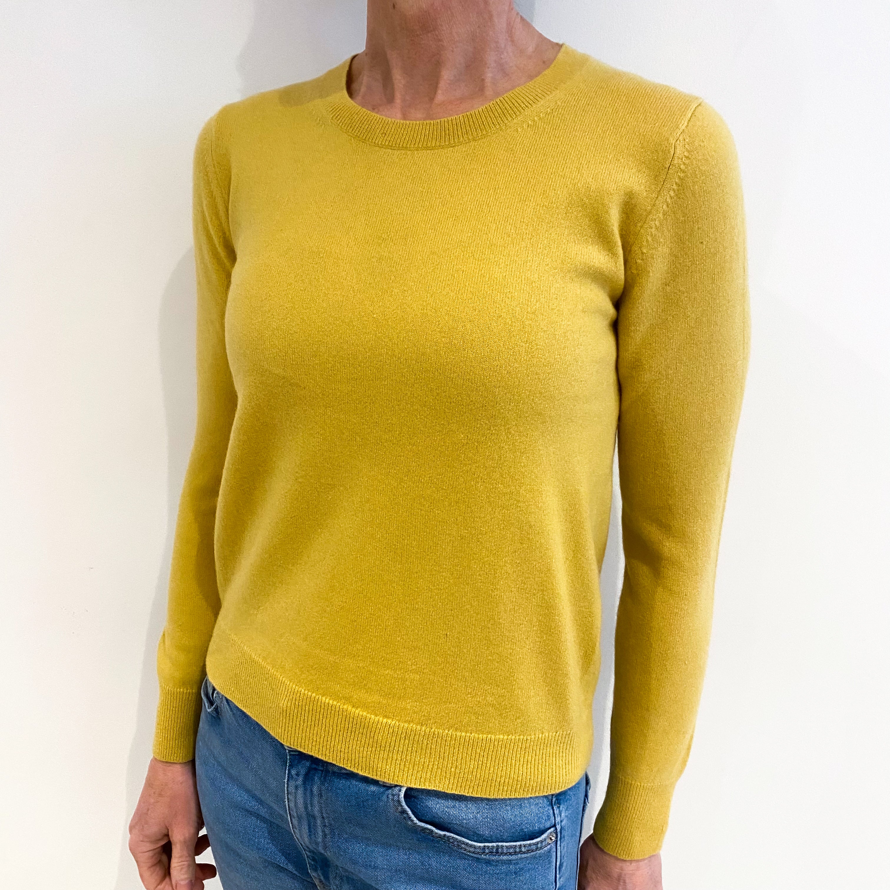 Pollen Yellow Cashmere Crew Neck Jumper Small