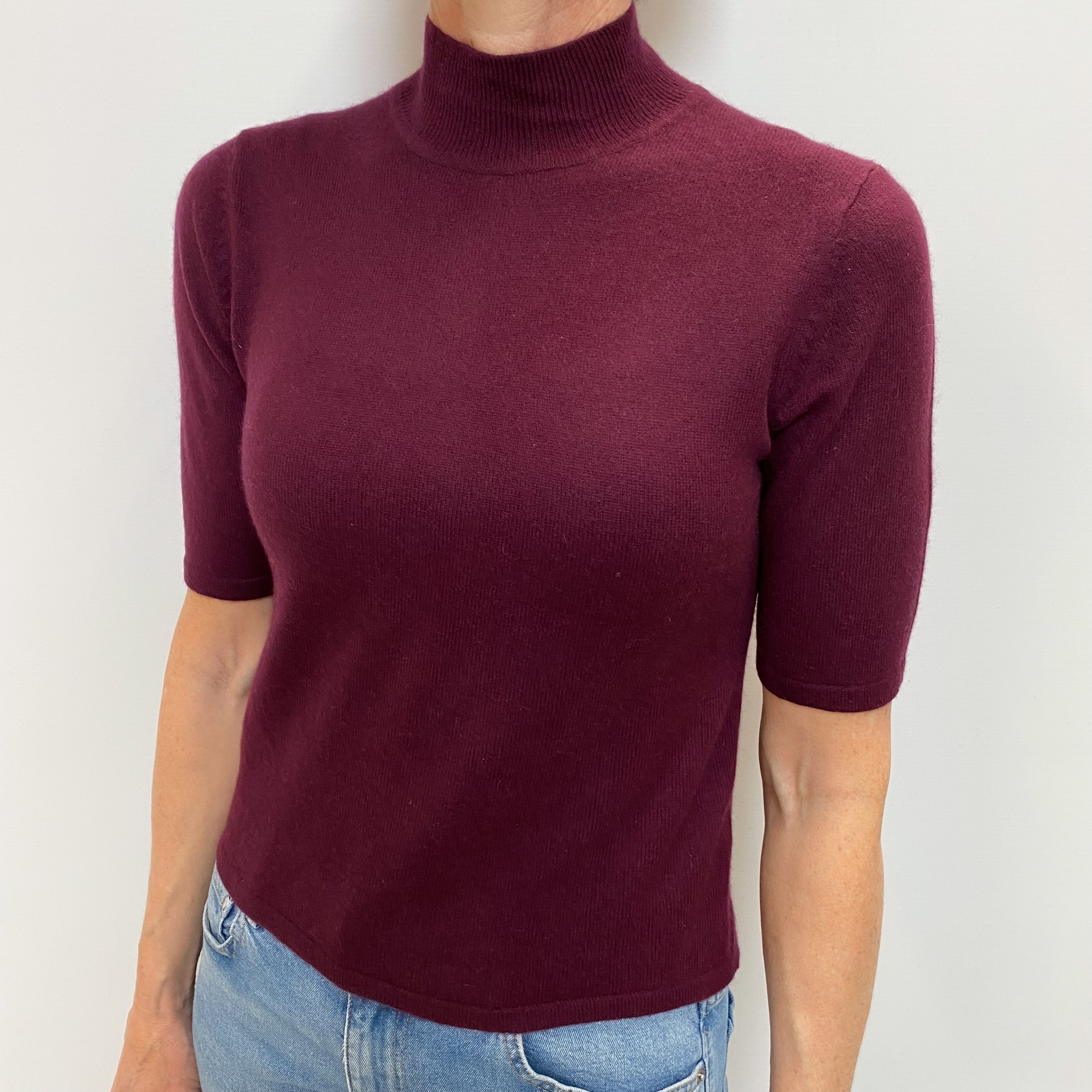 Mulberry Purple Cashmere Turtle Neck Short Sleeved Jumper Small