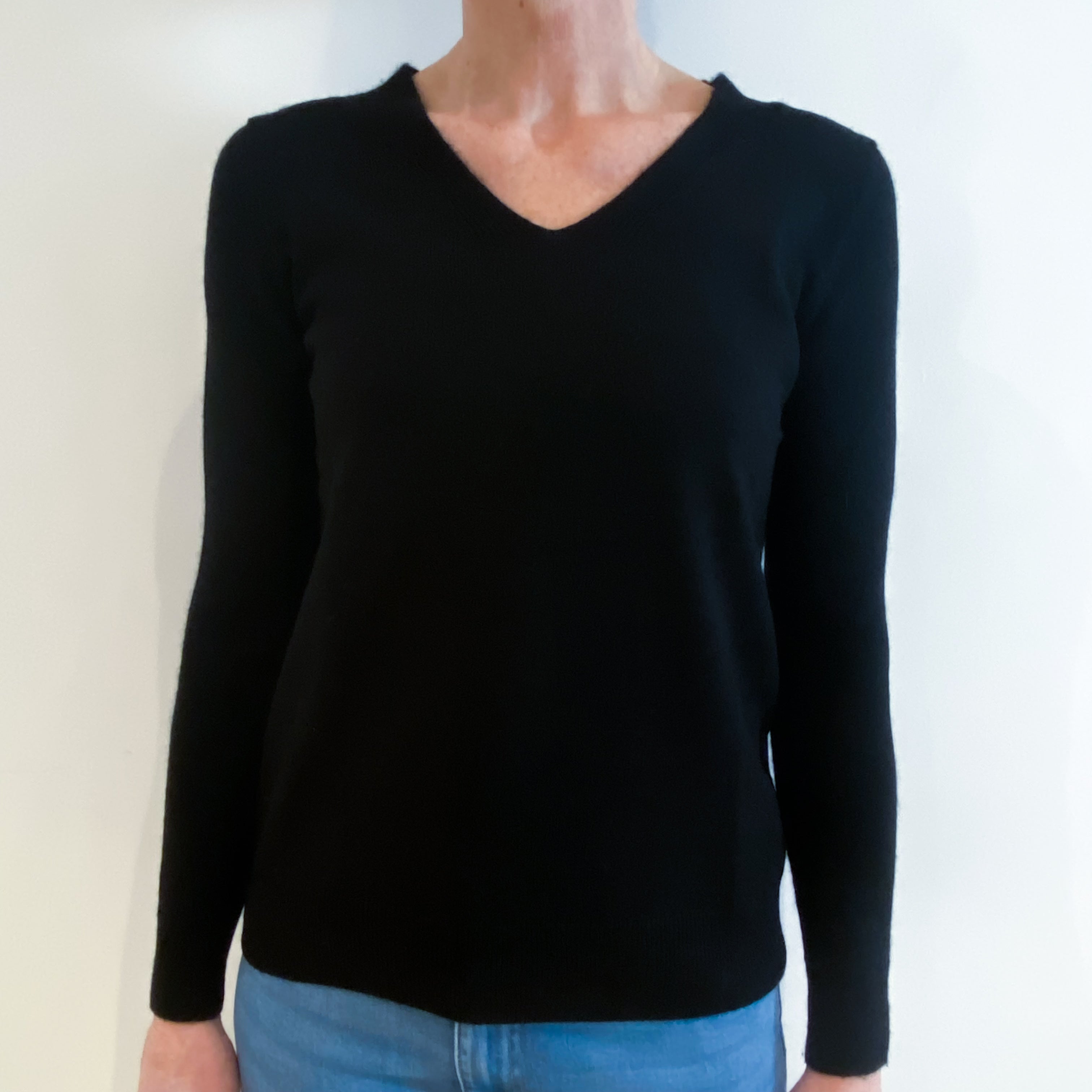 Black Cashmere V Neck Jumper Small